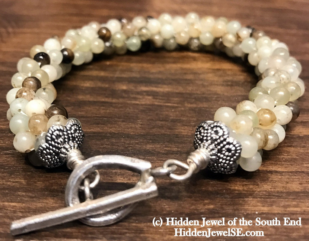 Yellow Agate Crocheted Bracelet with sterling silver toggle