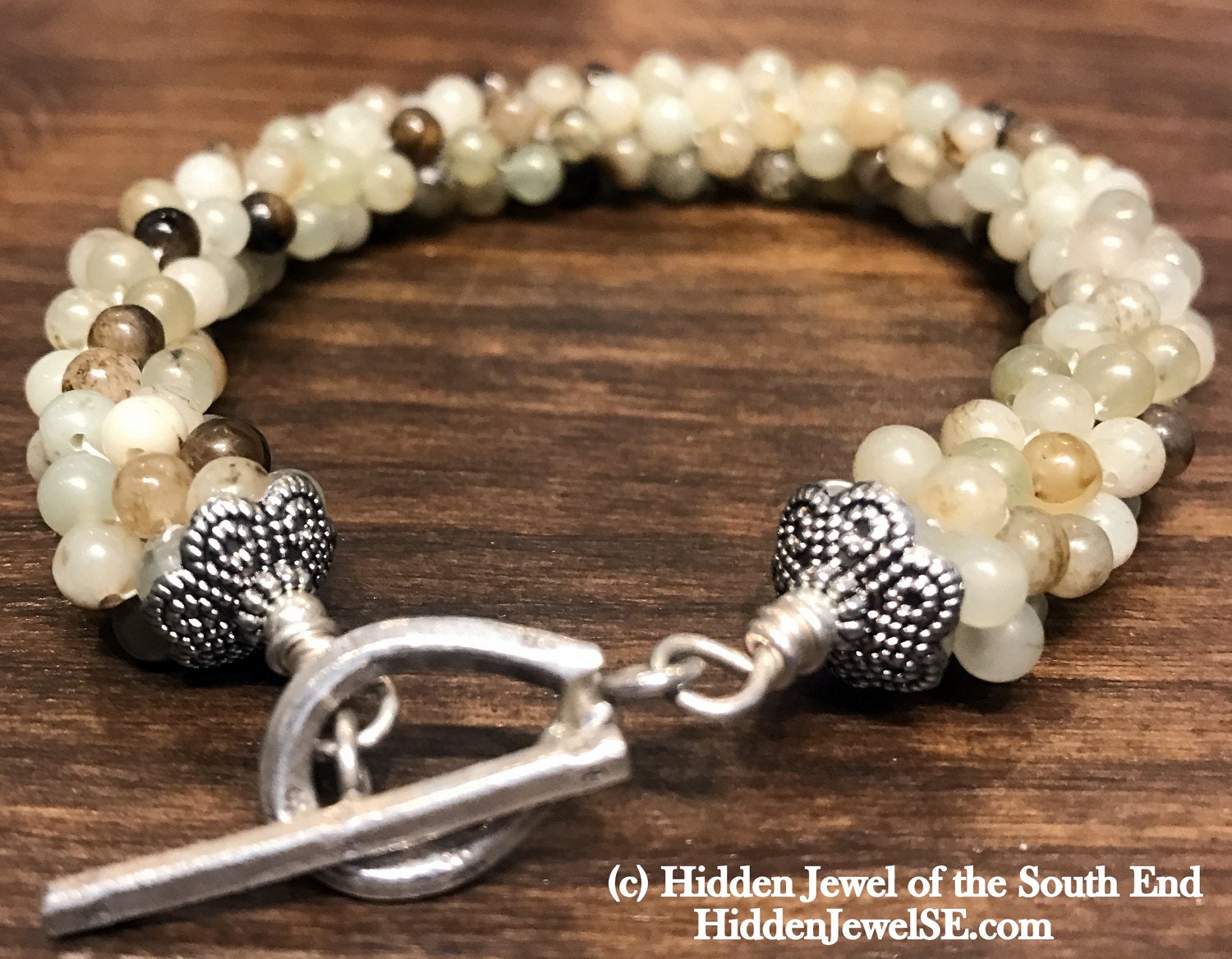 Yellow Agate Crocheted Bracelet with sterling silver toggle