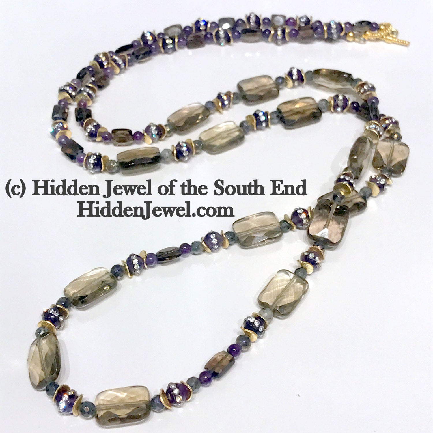 Smoky Quartz, Topaz, Amethyst, Labradorite, & Gold Necklace smoky quartz necklace