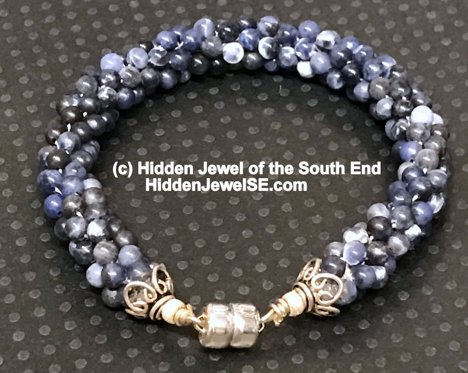 Sodalite Crocheted Bracelet, blue natural stone bracelet