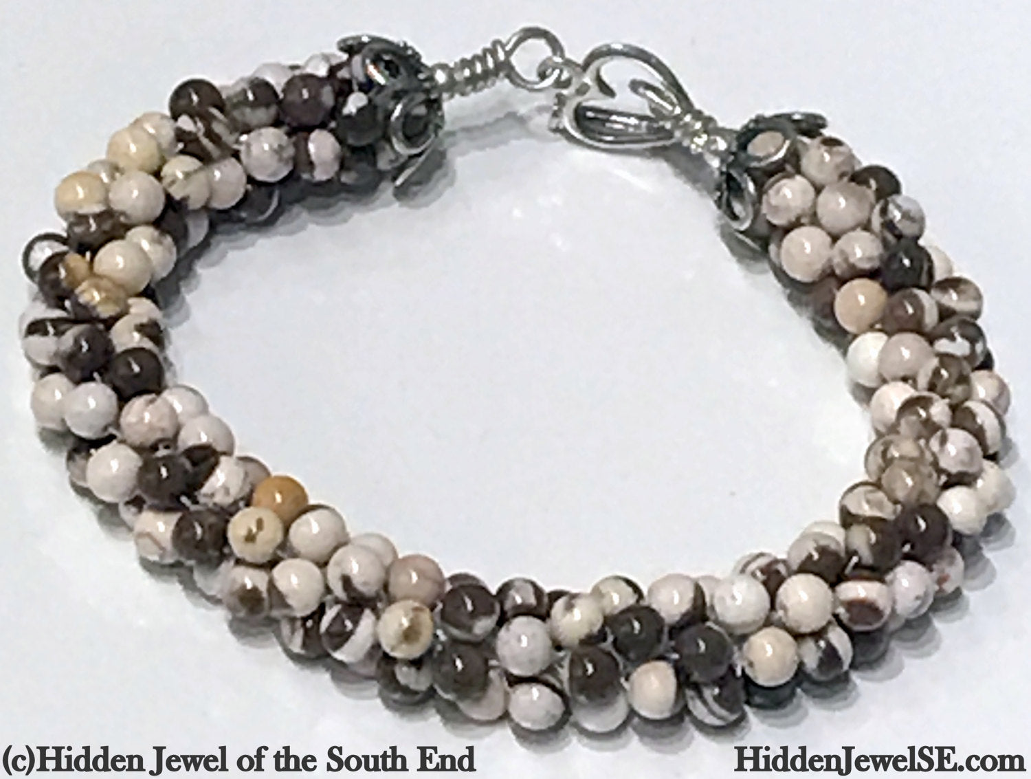 Zebra Jasper Bracelet, Brown jasper bangle, Crocheted