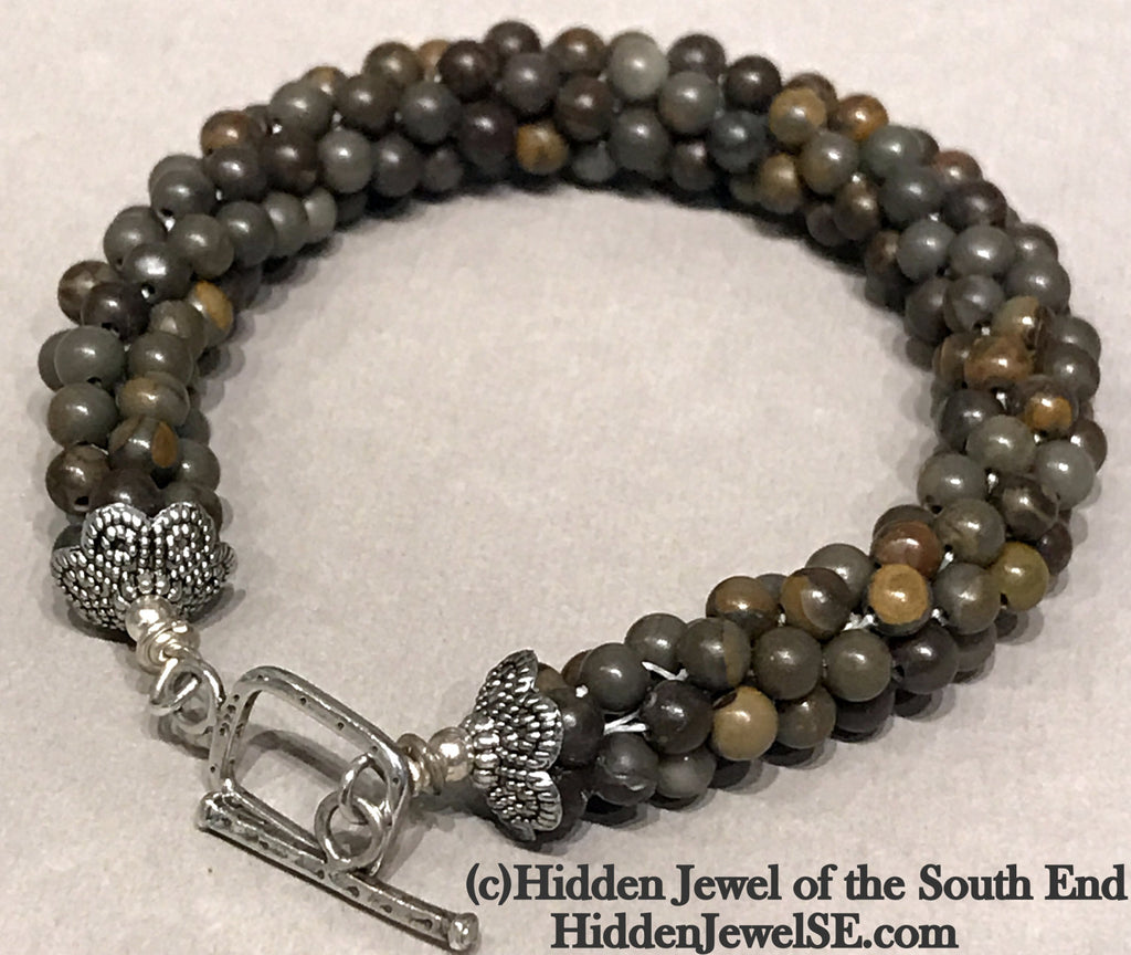 Green Line Jasper Bracelet, Brown /green jasper bangle
