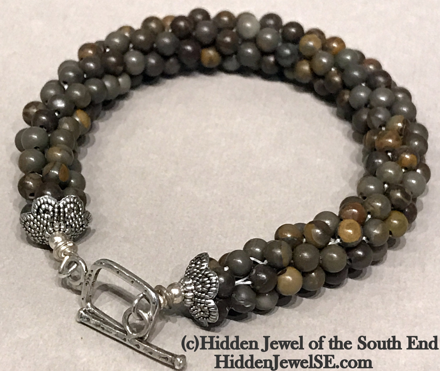 Green Line Jasper Bracelet, Brown /green jasper bangle