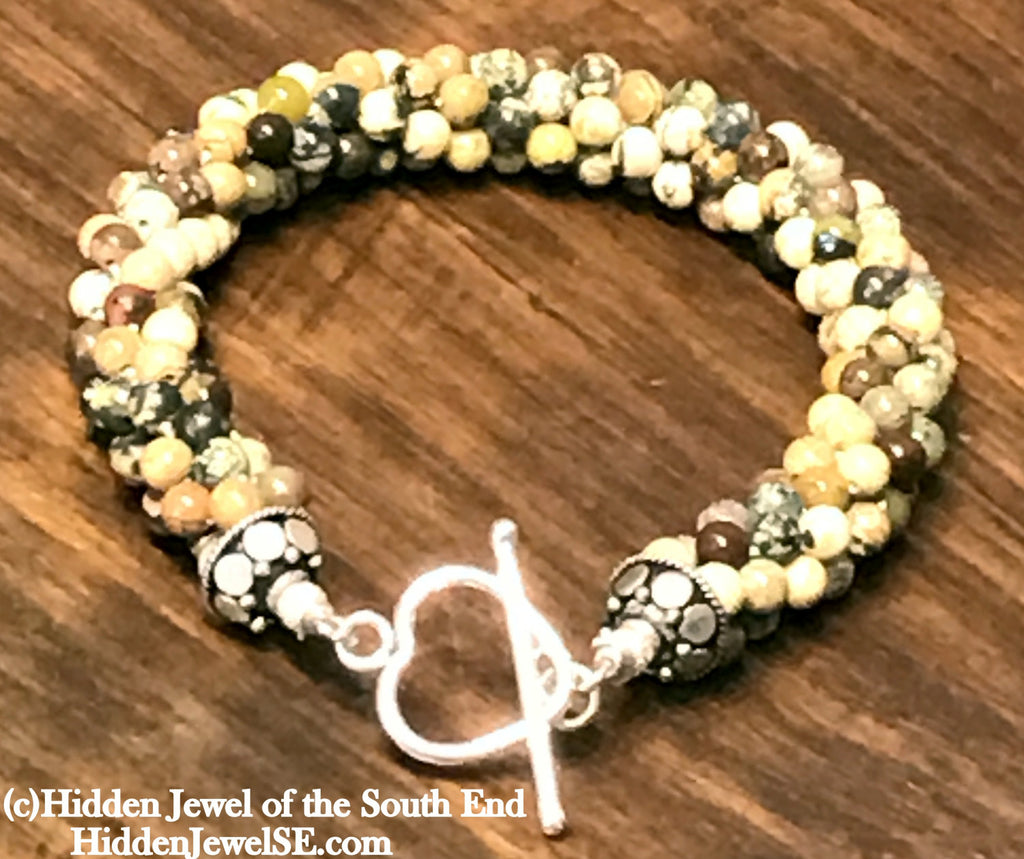 Leopard Skin Jasper gemstone crocheted bracelet, jewelry