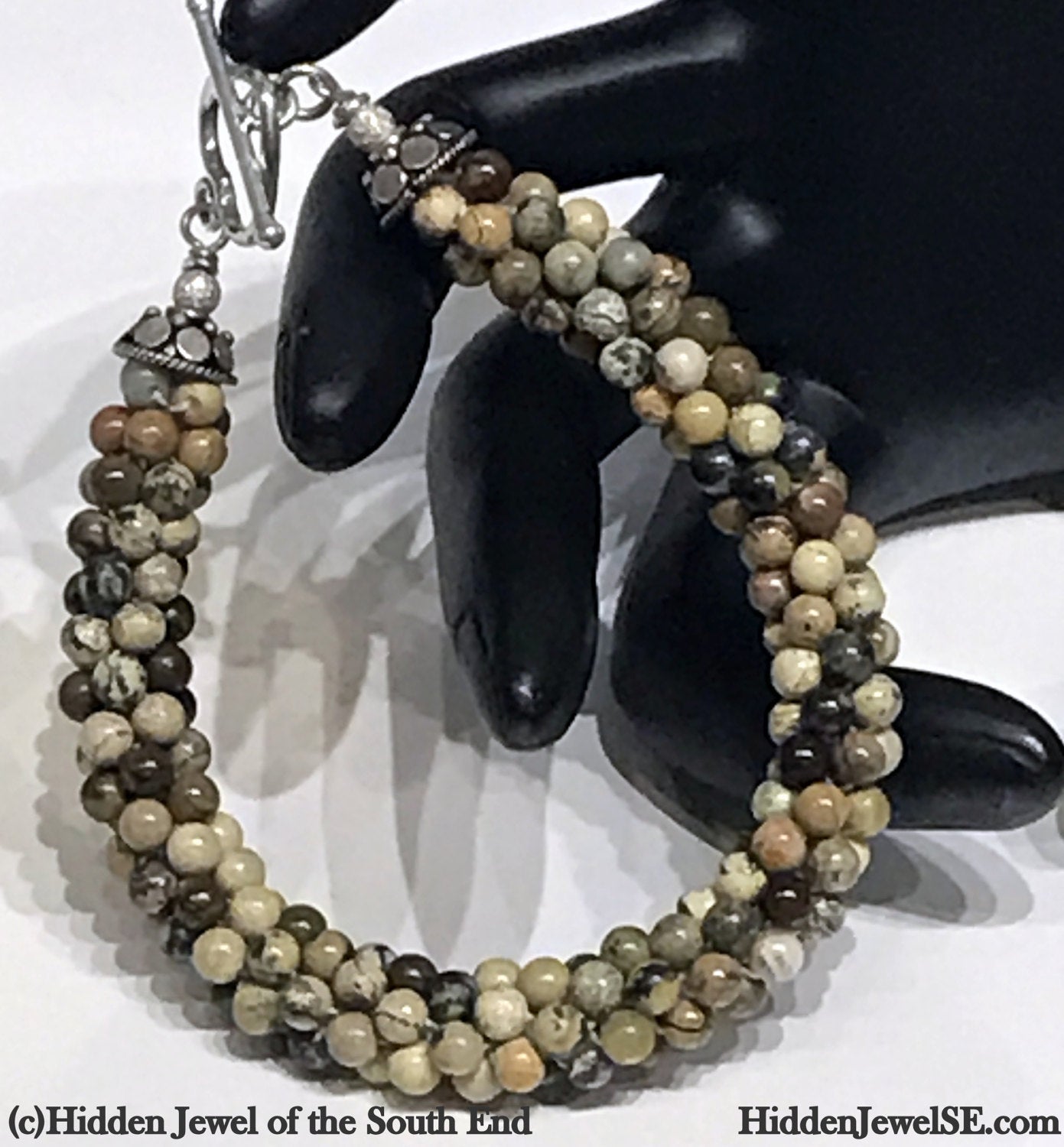 Leopard Skin Jasper gemstone crocheted bracelet, jewelry