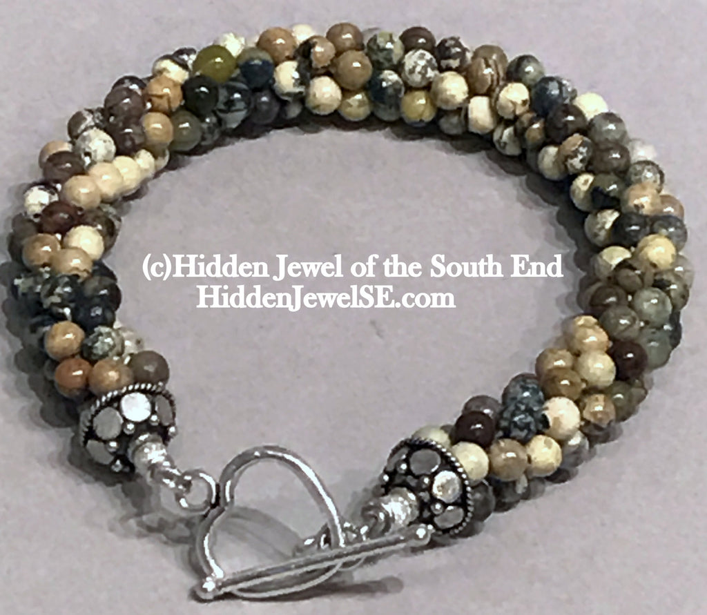 Leopard Skin Jasper gemstone crocheted bracelet, jewelry