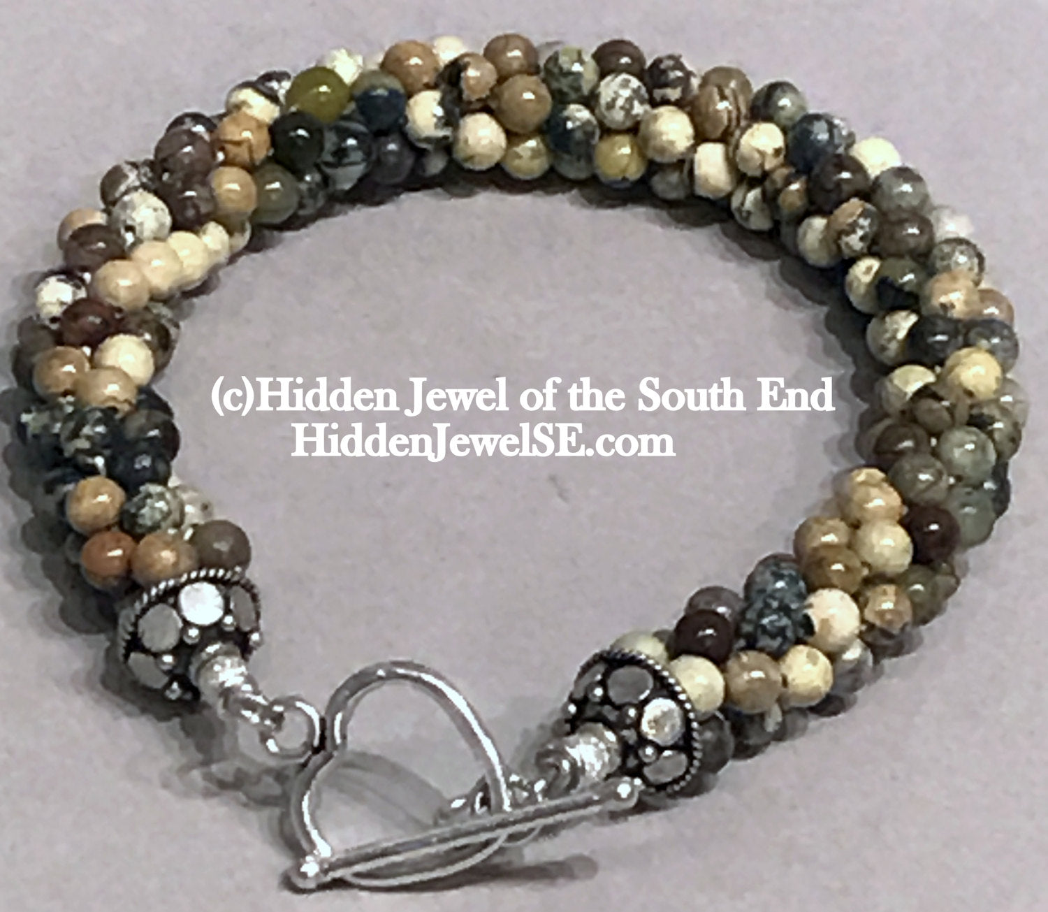 Leopard Skin Jasper gemstone crocheted bracelet, jewelry