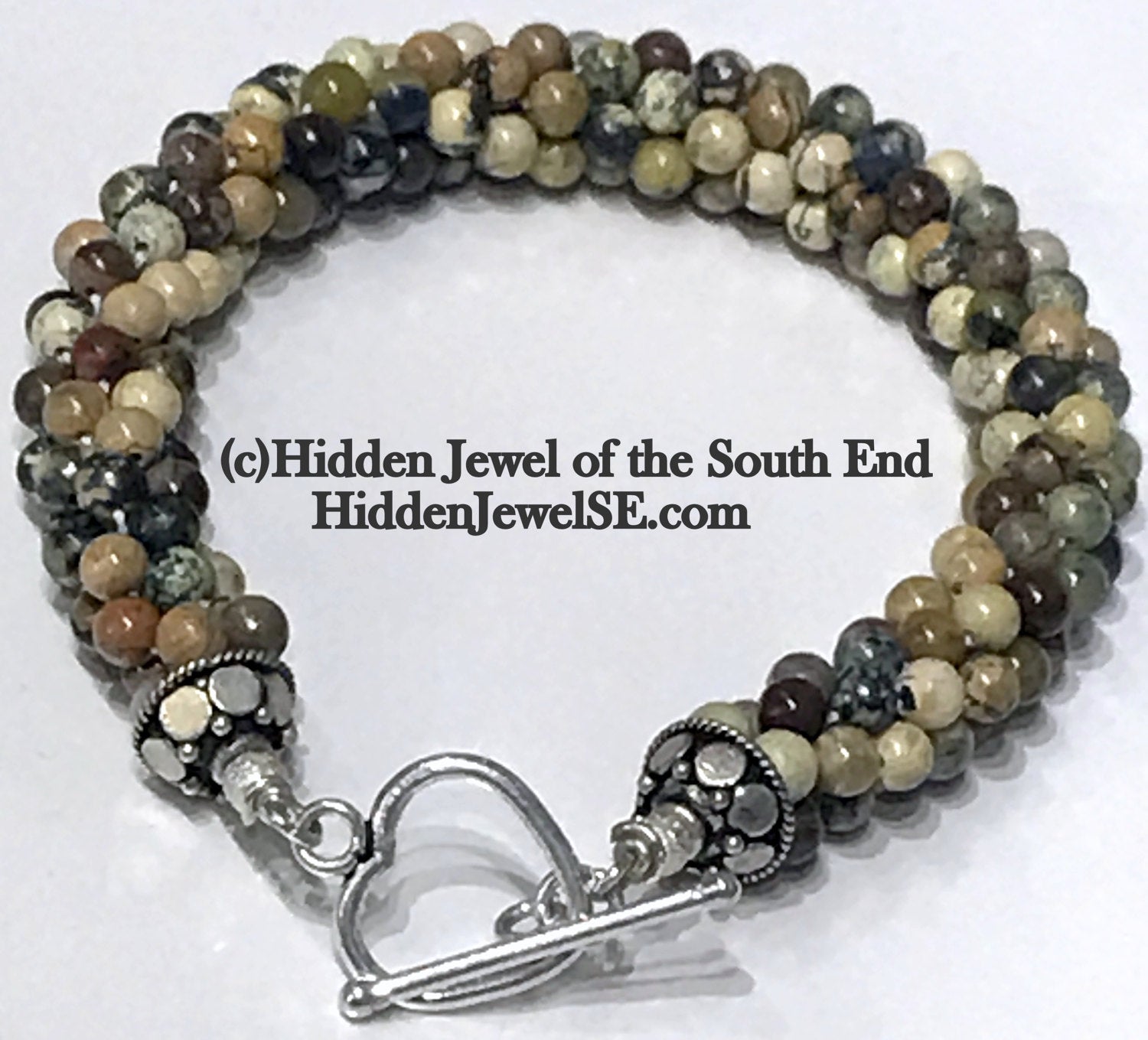 Leopard Skin Jasper gemstone crocheted bracelet, jewelry