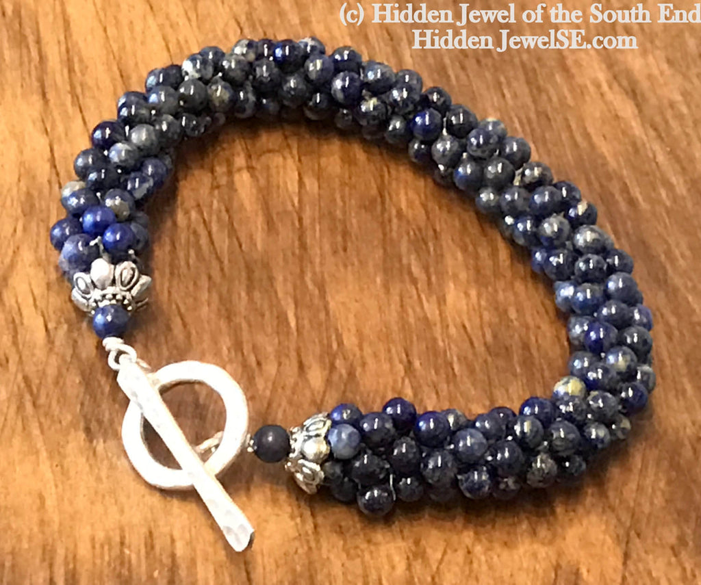 Lapis Lazuli Crocheted gemstone Bracelet, jewelry