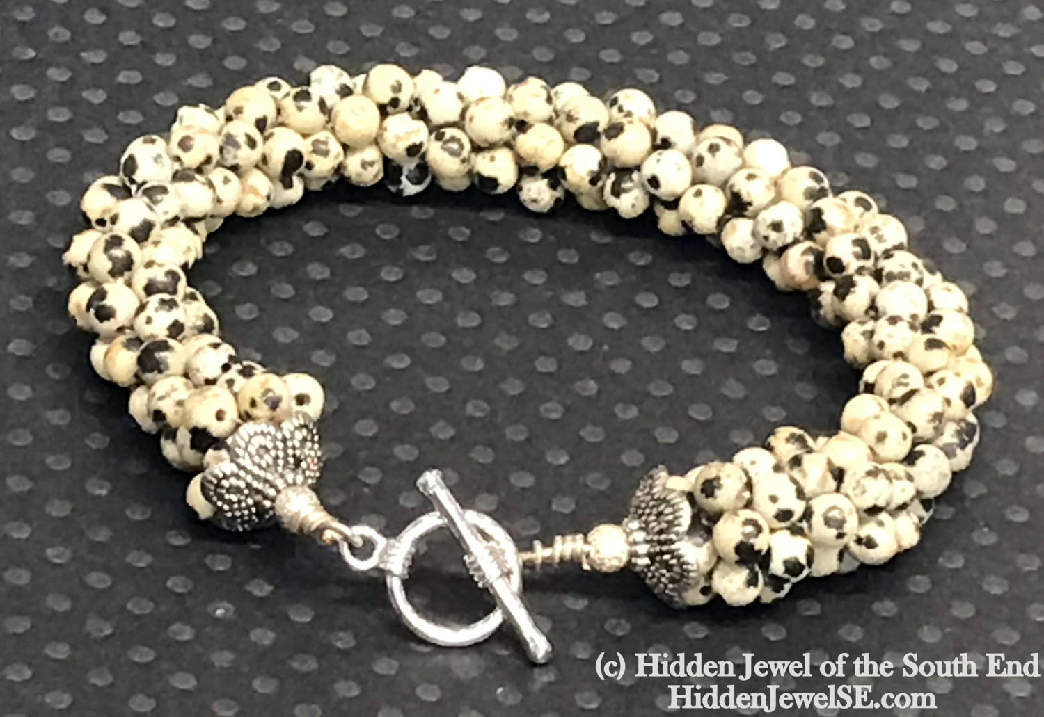 Dalmatian Jasper Crochet Bracelet, Jasper stone bracelet