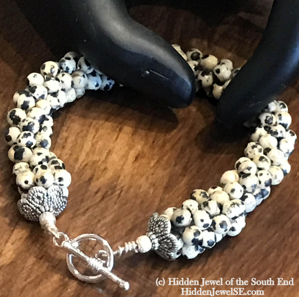Dalmatian Jasper Crochet Bracelet, Jasper stone bracelet
