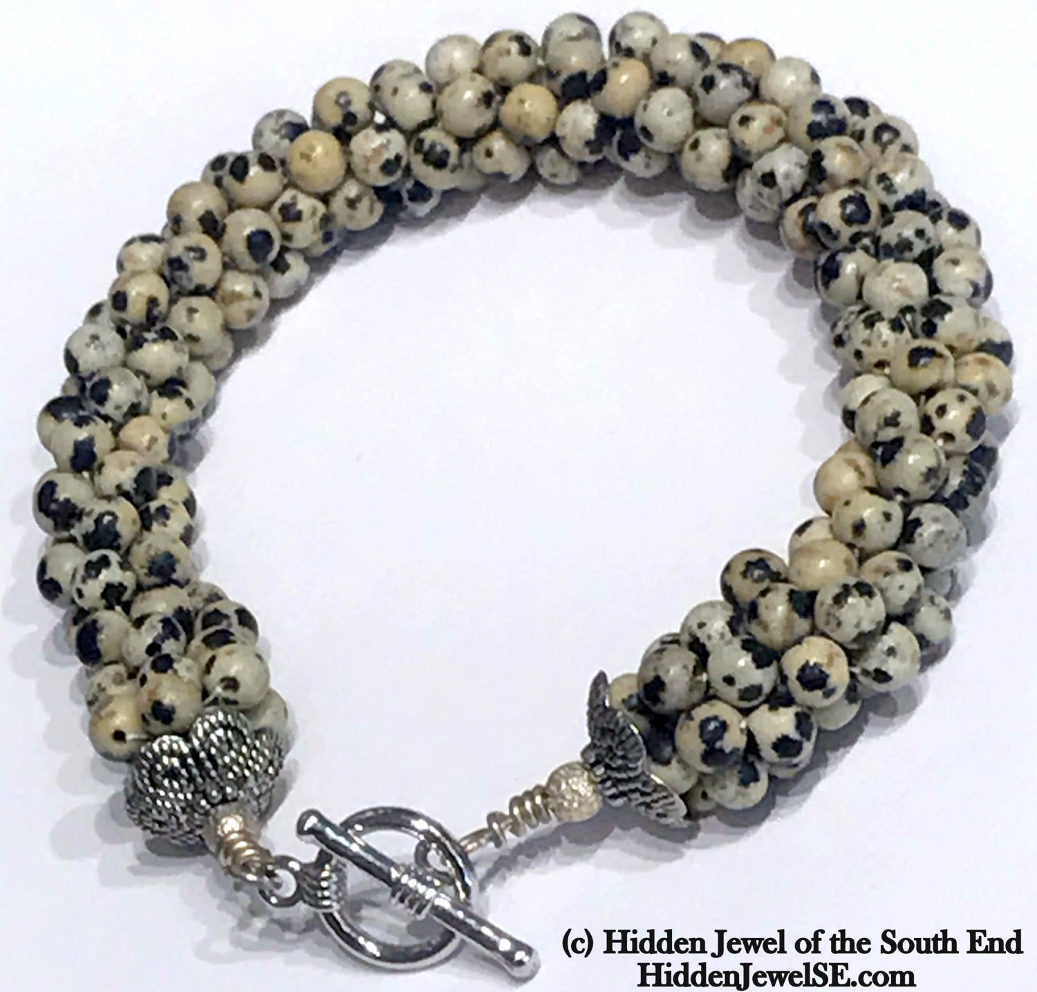 Dalmatian Jasper Crochet Bracelet, Jasper stone bracelet