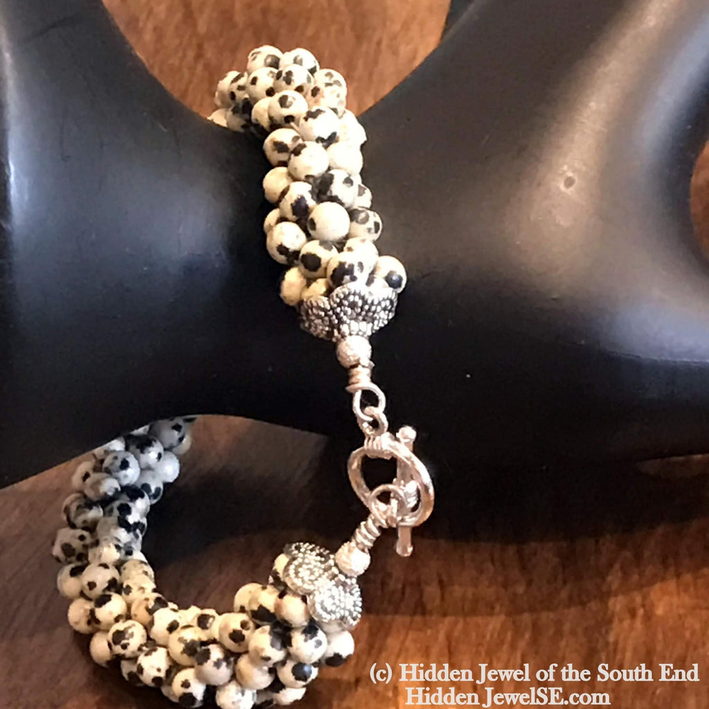 Dalmatian Jasper Crochet Bracelet, Jasper stone bracelet