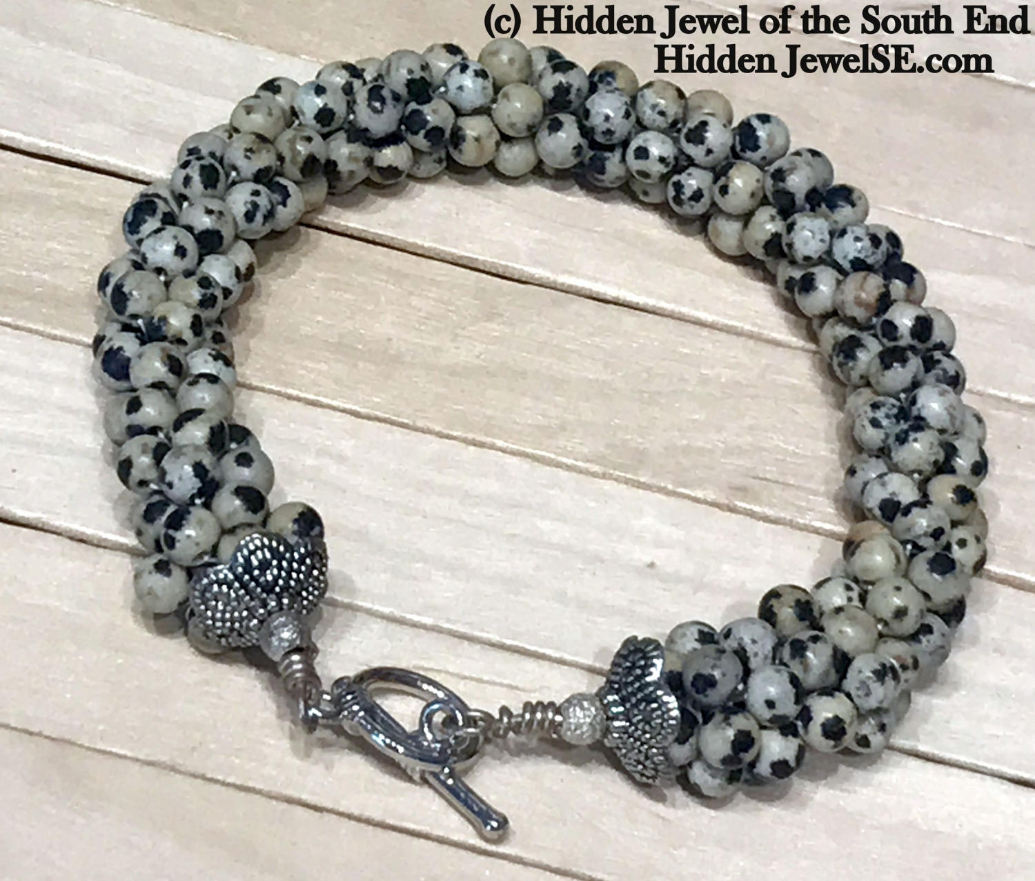 Dalmatian Jasper Crochet Bracelet, Jasper stone bracelet