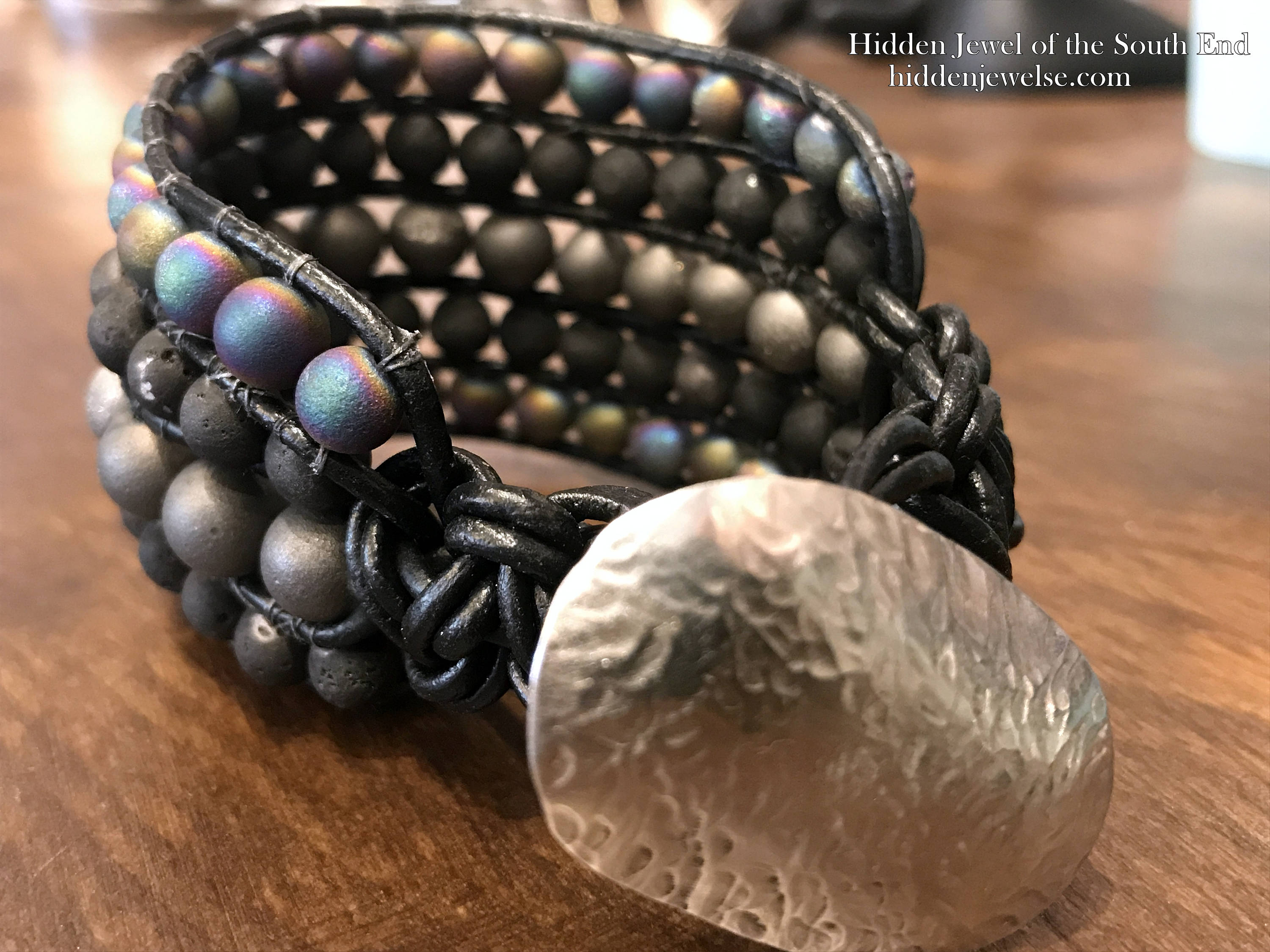 Wide Druzzy Leather Cuff black leather wrap with druzzy stones
