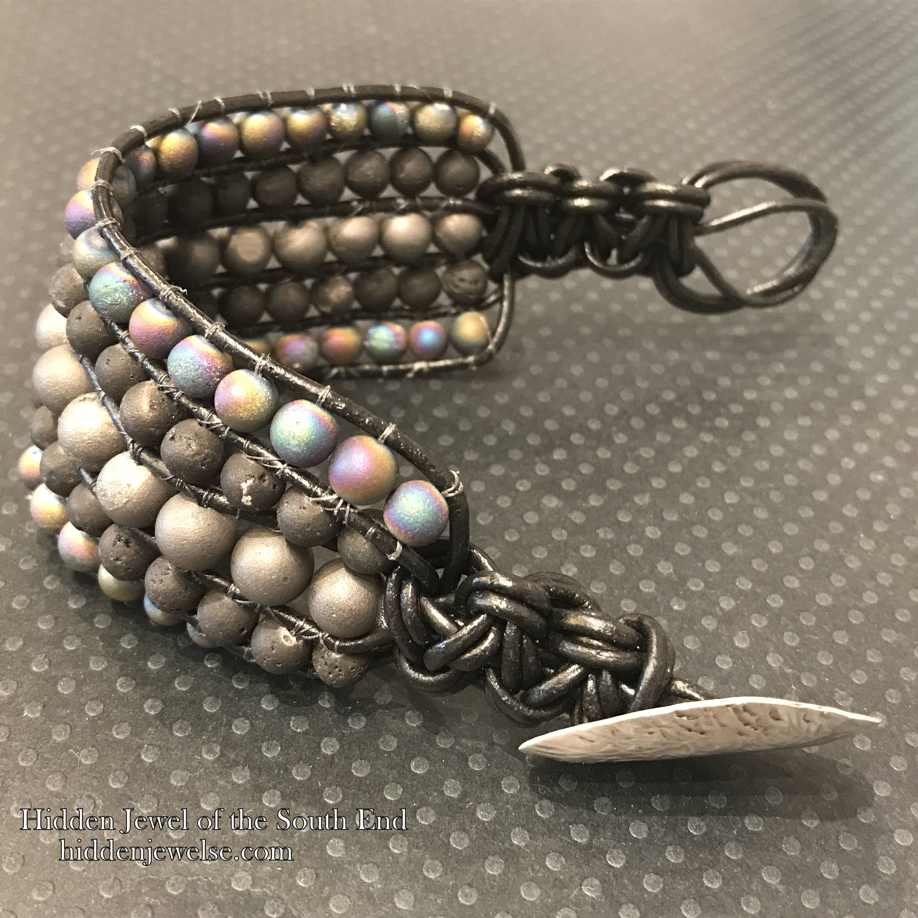 Wide Druzzy Leather Cuff black leather wrap with druzzy stones