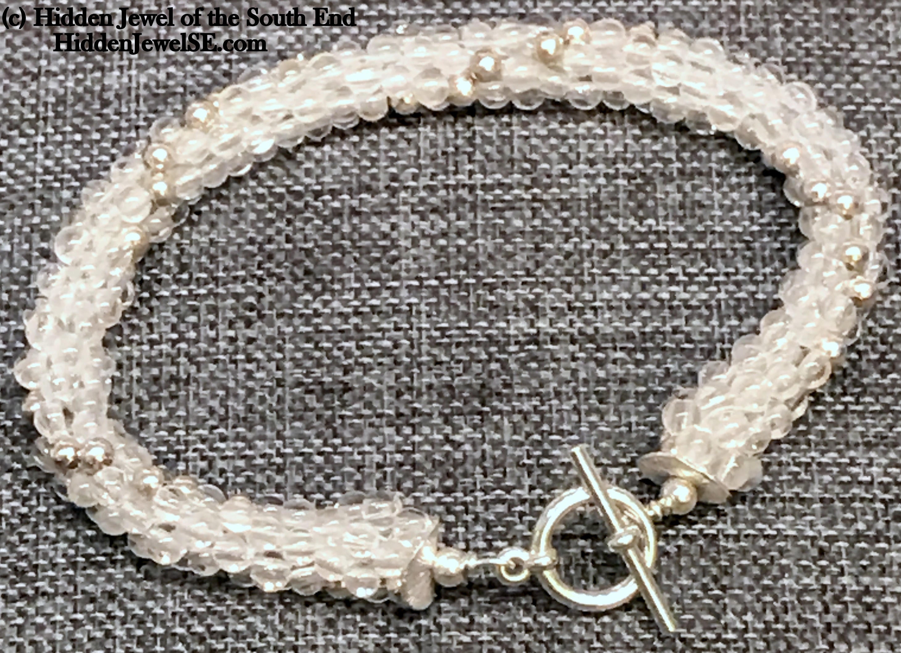 Rock crystal Quartz with Sterling Silver dotted beads crocheted bracelet