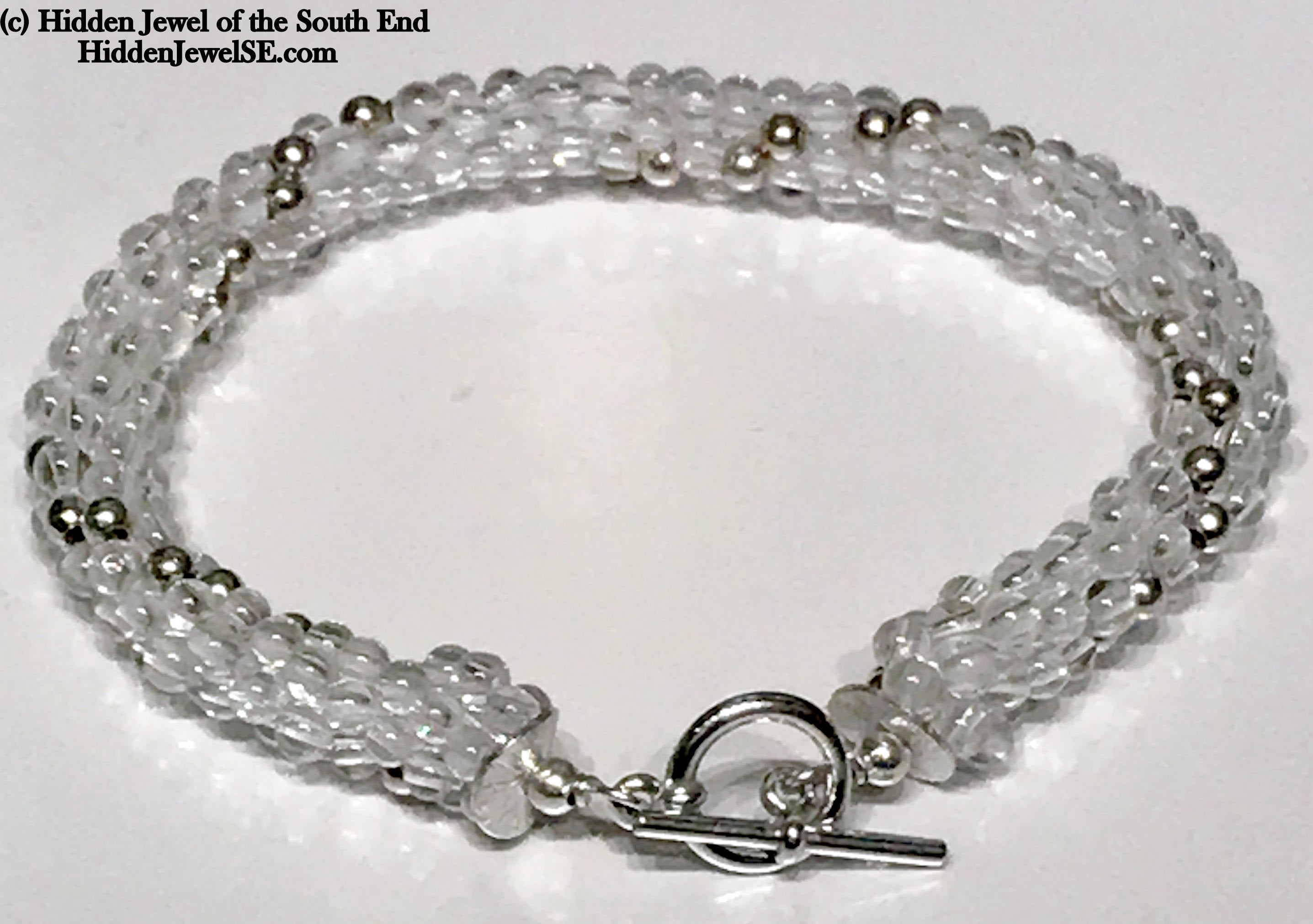 Rock crystal Quartz with Sterling Silver dotted beads crocheted bracelet