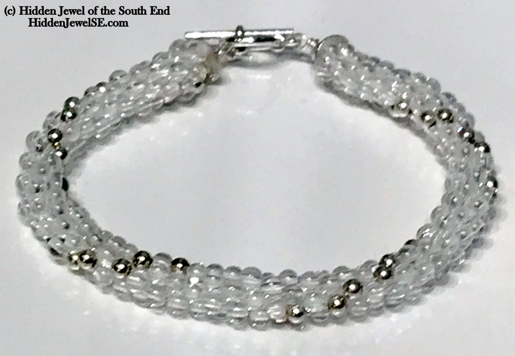 Rock crystal Quartz with Sterling Silver dotted beads crocheted bracelet