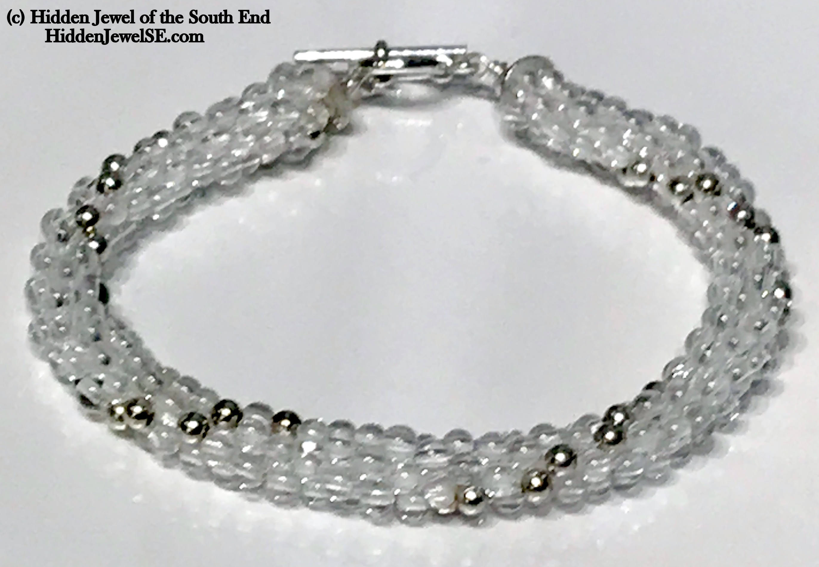 Rock crystal Quartz with Sterling Silver dotted beads crocheted bracelet