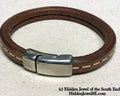 Unisex brown stitched Leather bangle Bracelet with magnetic clasp  stiff leather