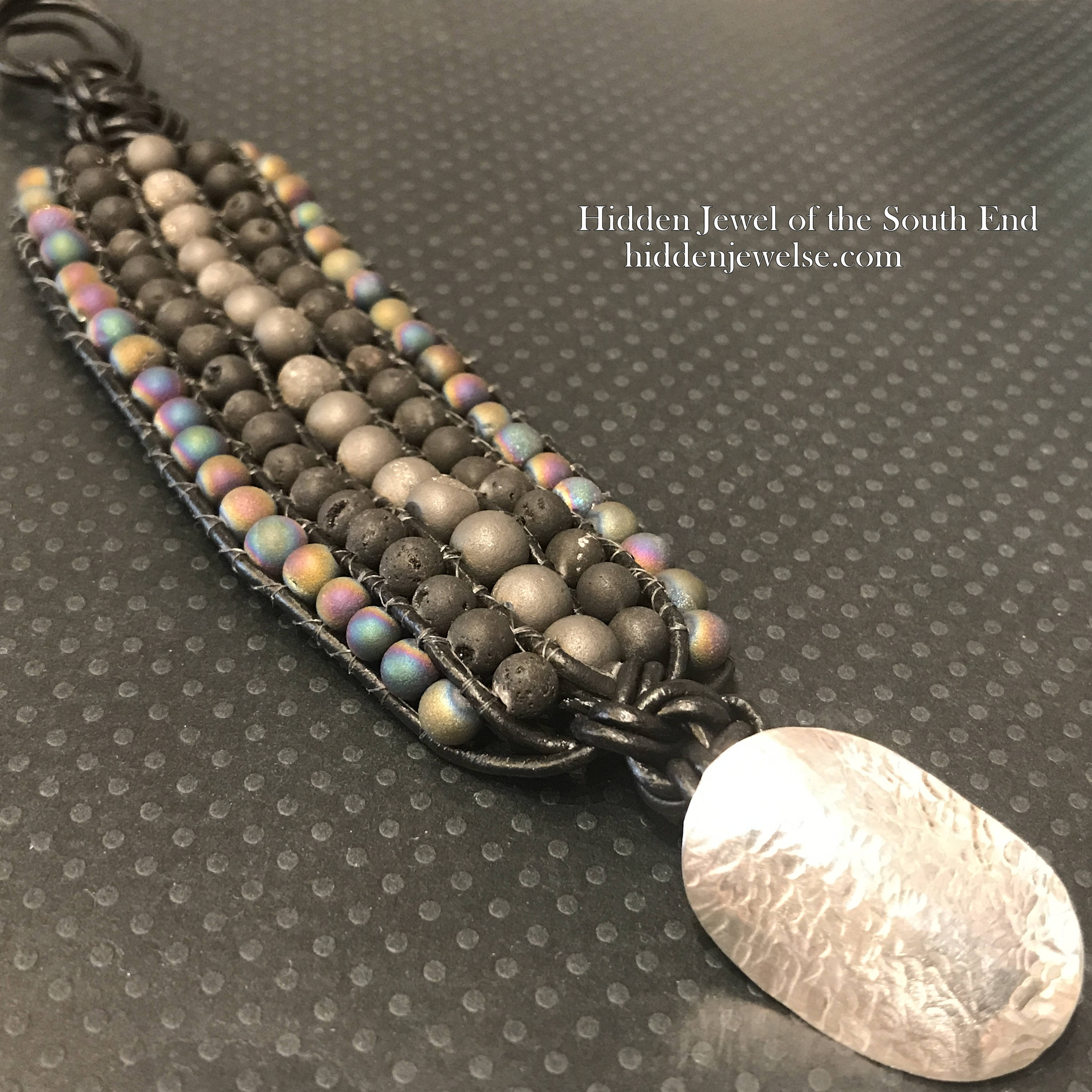 Wide Druzzy Leather Cuff black leather wrap with druzzy stones