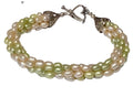 Freshwater Pearl Spiral Bracelet | Green Peach | Sterling Silver Heart Toggle