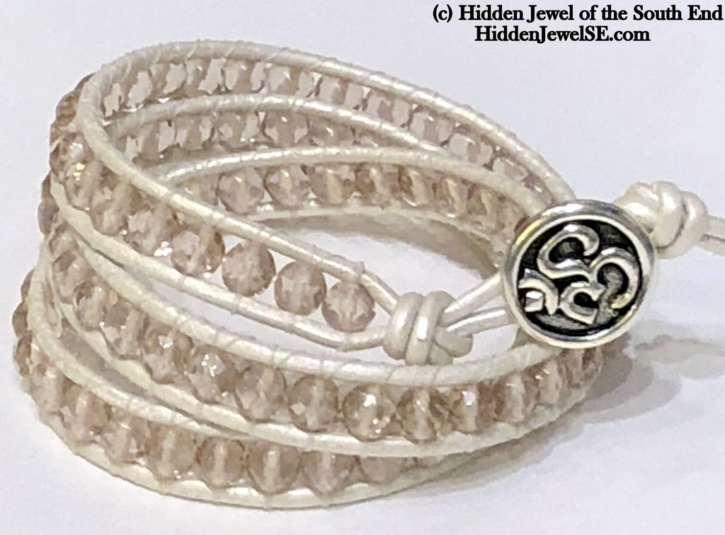 Cape Amethyst Leather Wrap Bracelet, faceted Gemstone Bracelet