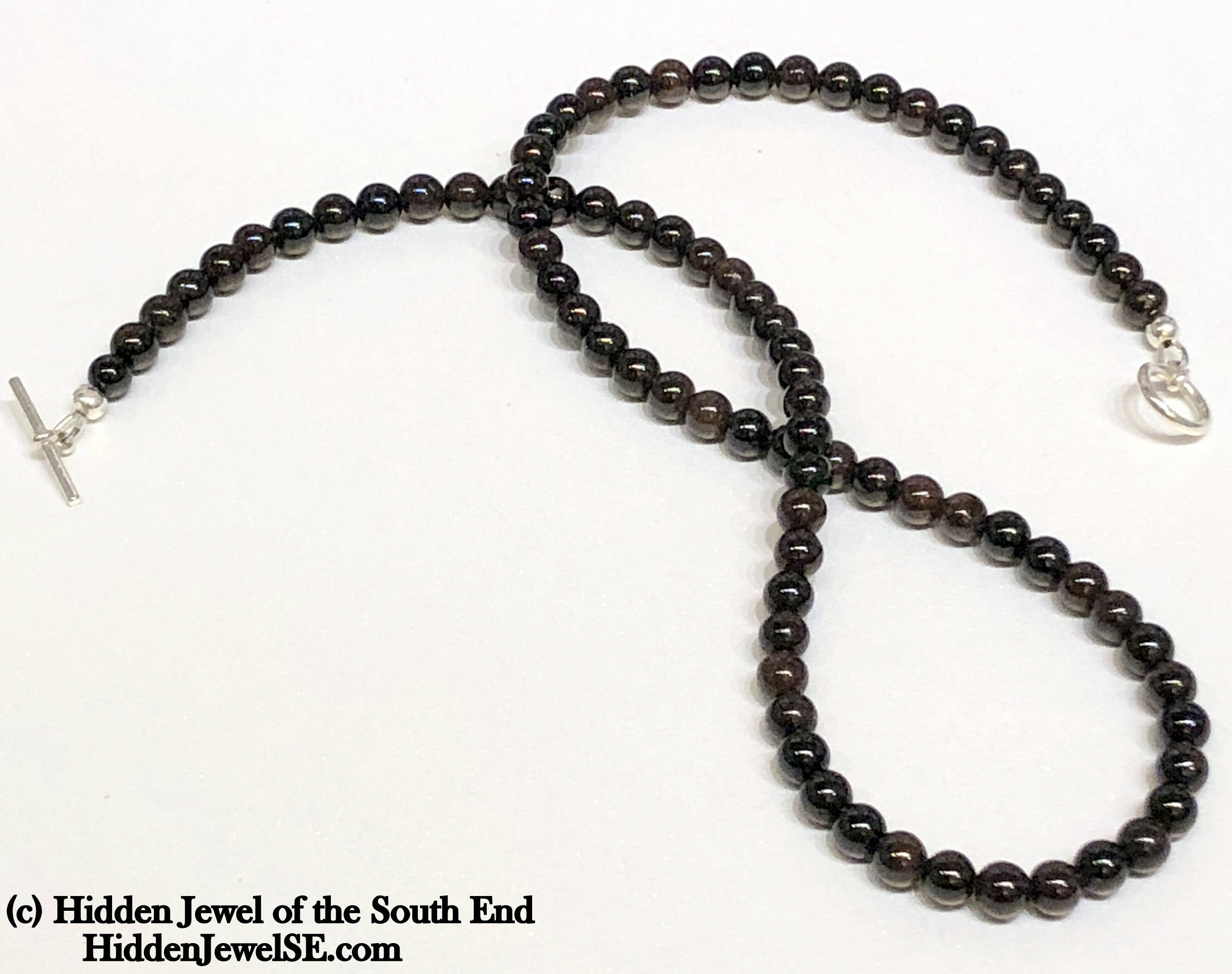 Garnet gemstone necklace w/ sterling toggle clasp 19" long