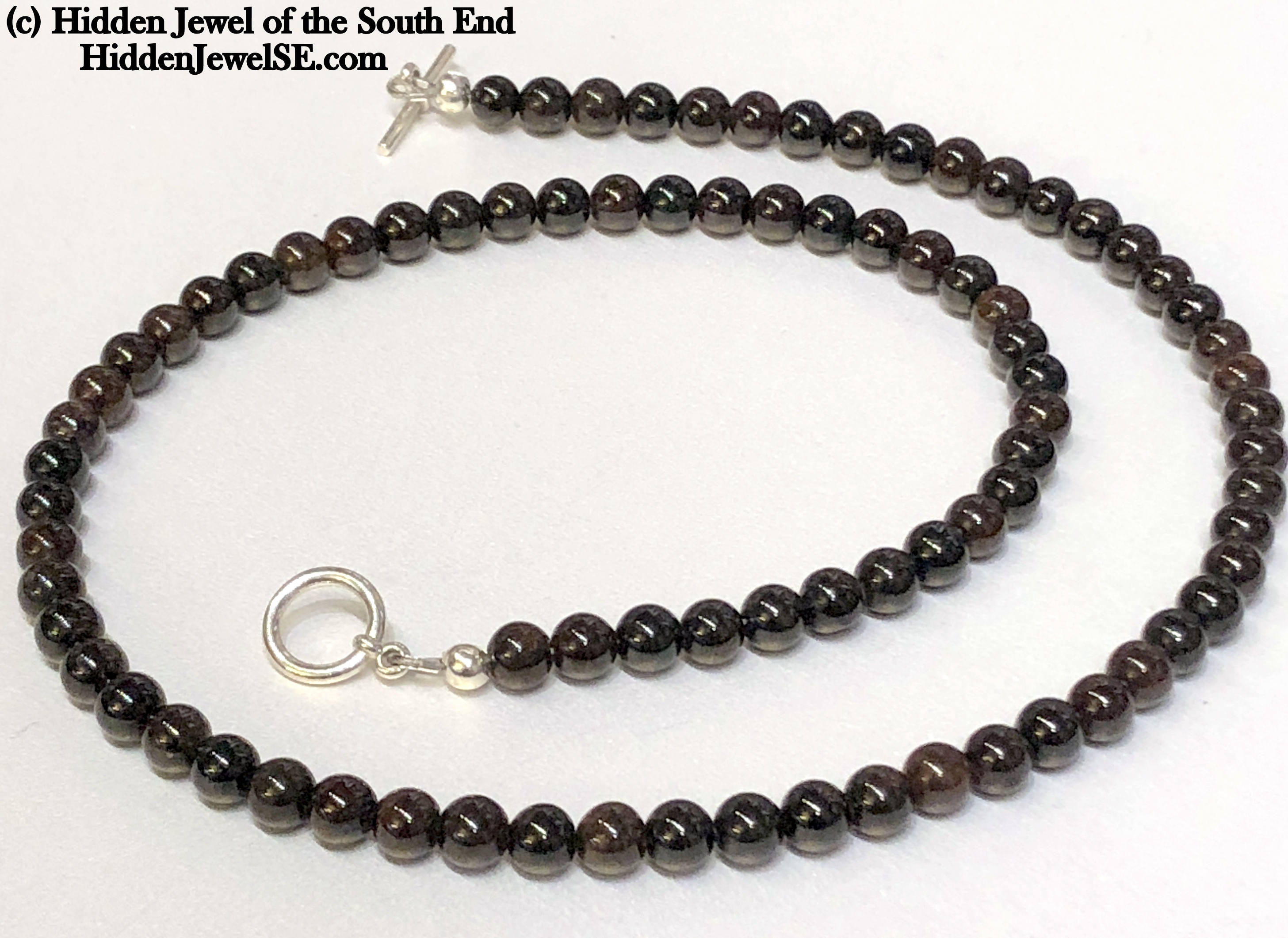 Garnet gemstone necklace w/ sterling toggle clasp 19" long