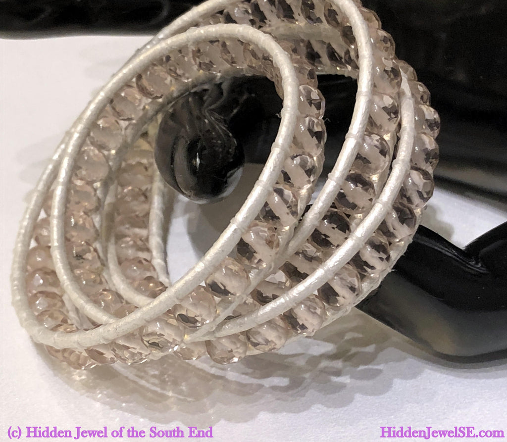 Cape Amethyst Leather Wrap Bracelet, faceted Gemstone Bracelet