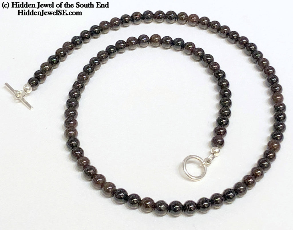 Garnet gemstone necklace w/ sterling toggle clasp 19" long