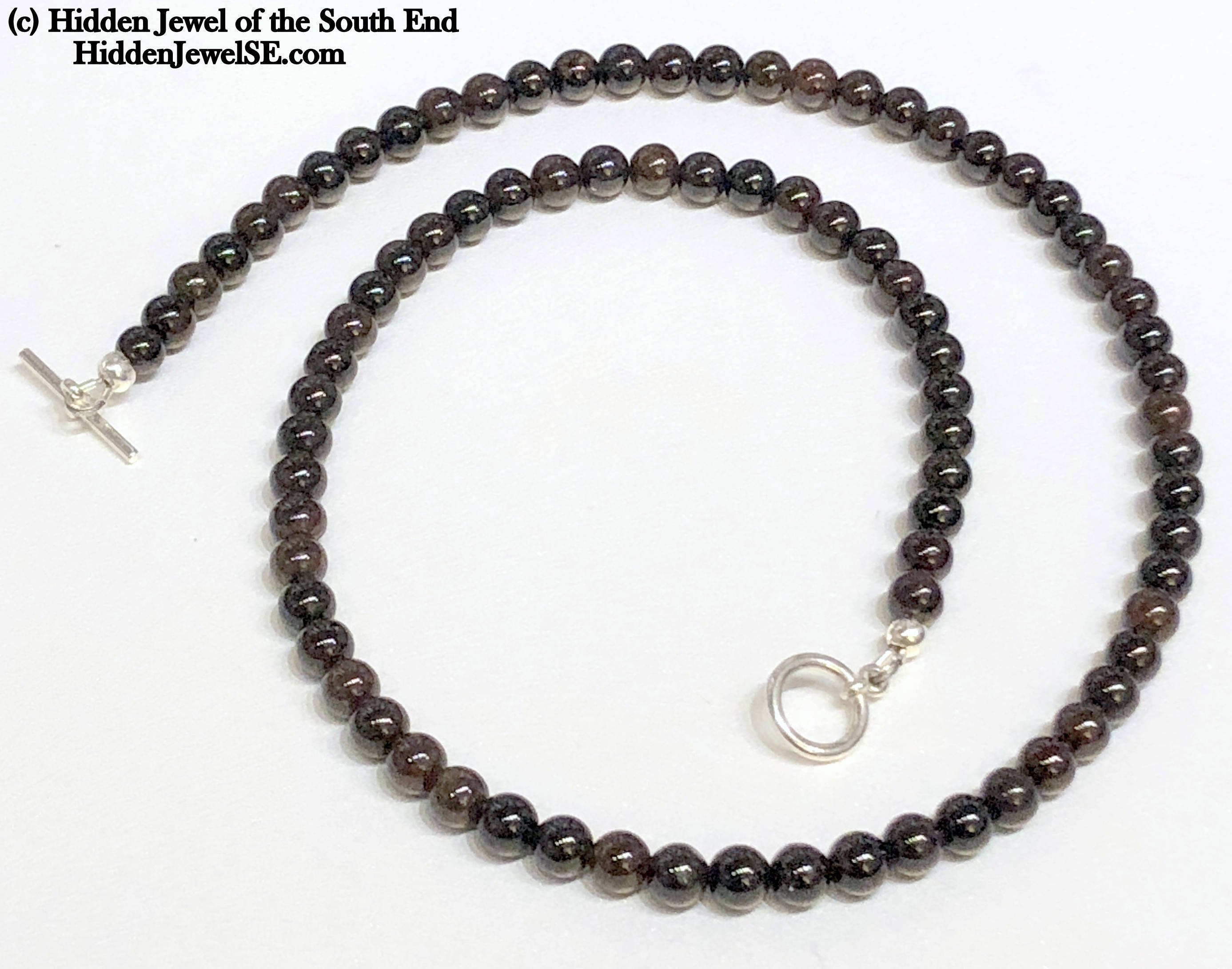 Garnet gemstone necklace w/ sterling toggle clasp 19" long