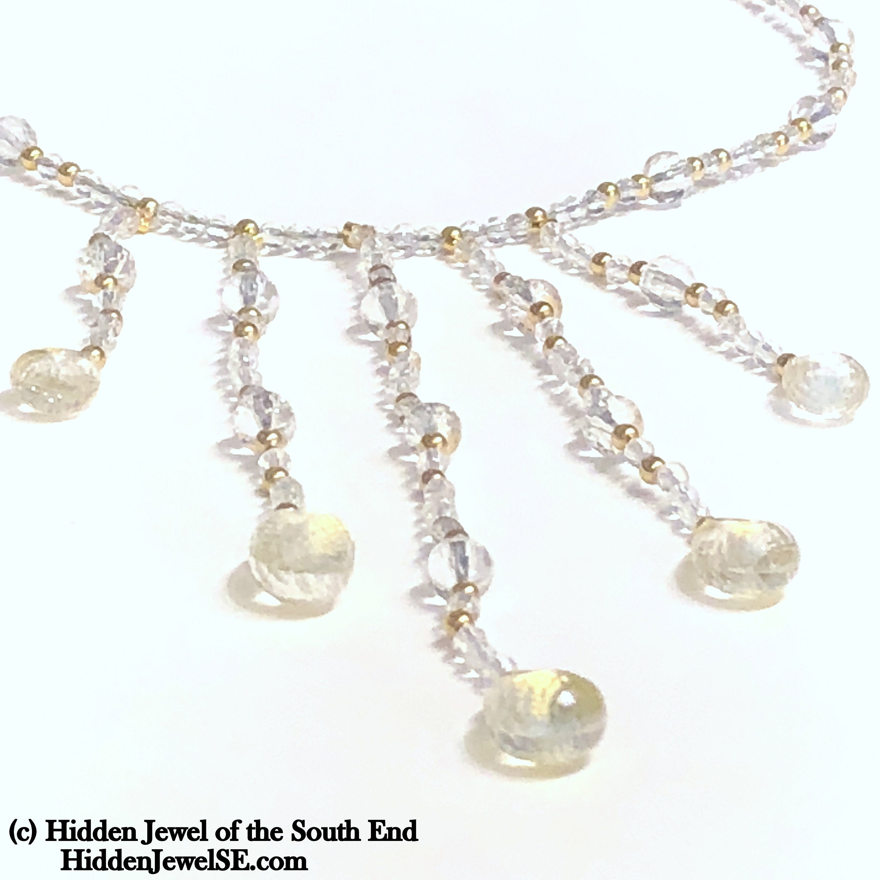 Quartz with Gold flakes and gold filled gemstone necklace, 16.5"