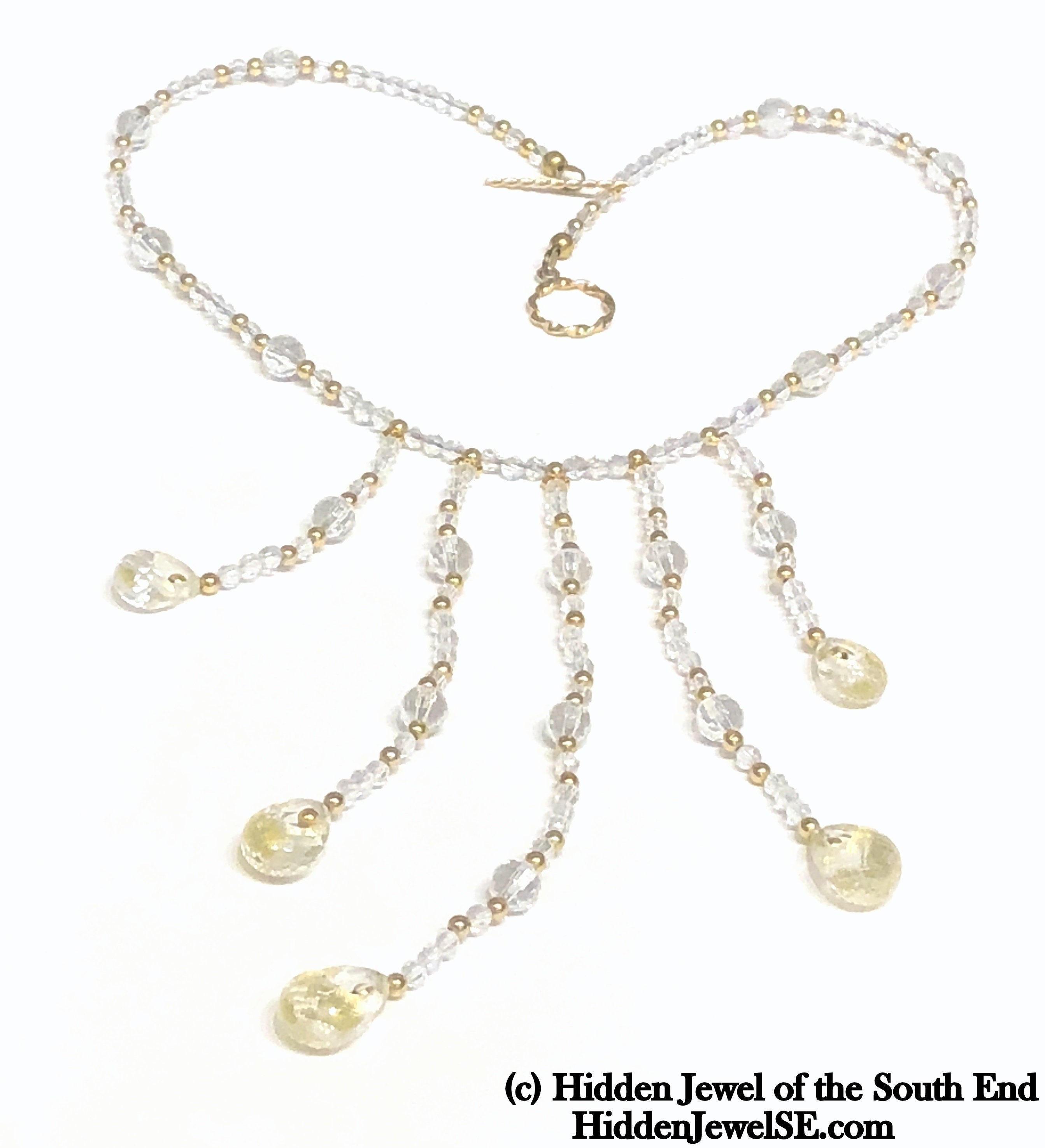 Quartz with Gold flakes and gold filled gemstone necklace, 16.5"