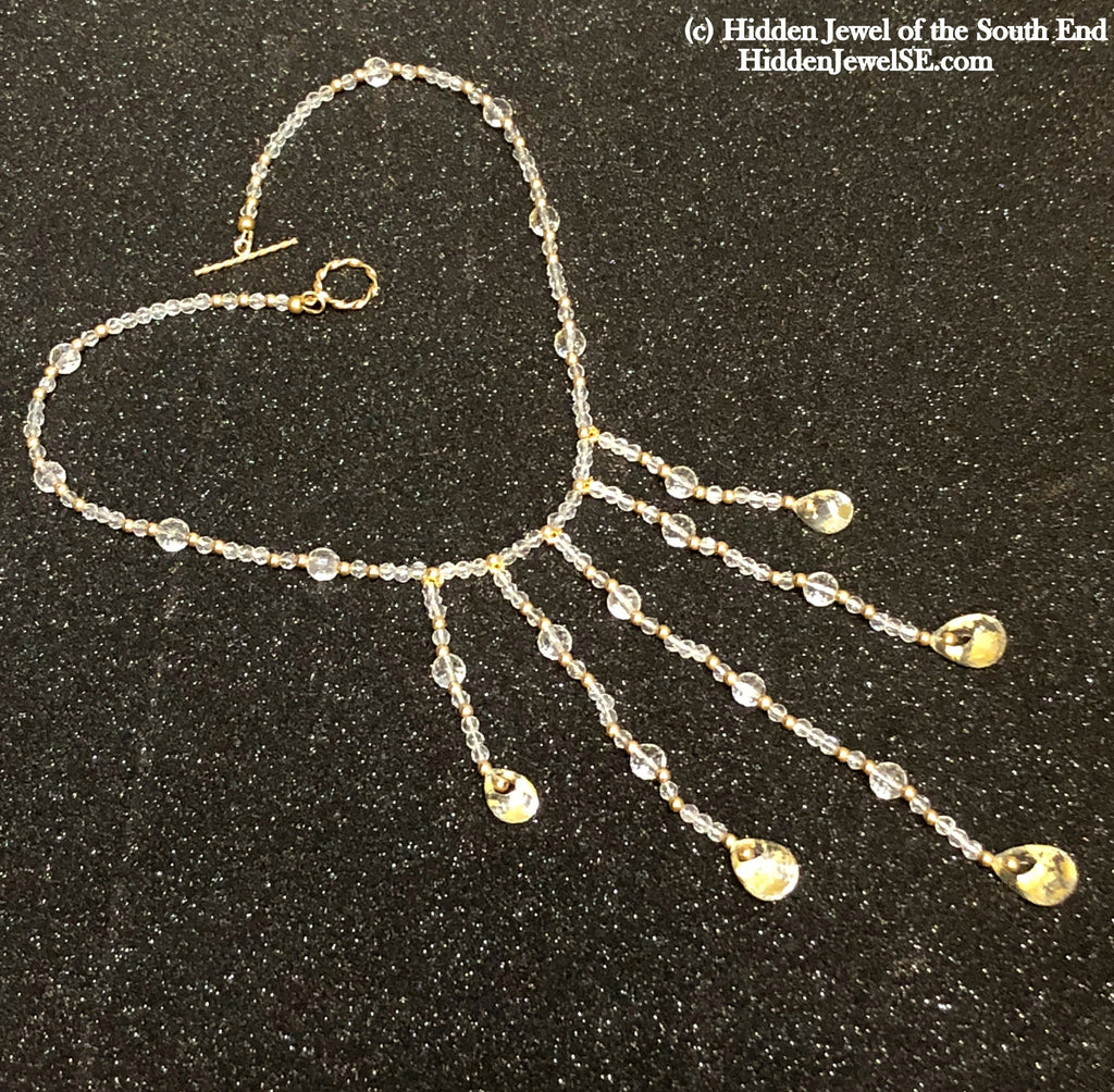 Quartz with Gold flakes and gold filled gemstone necklace, 16.5"