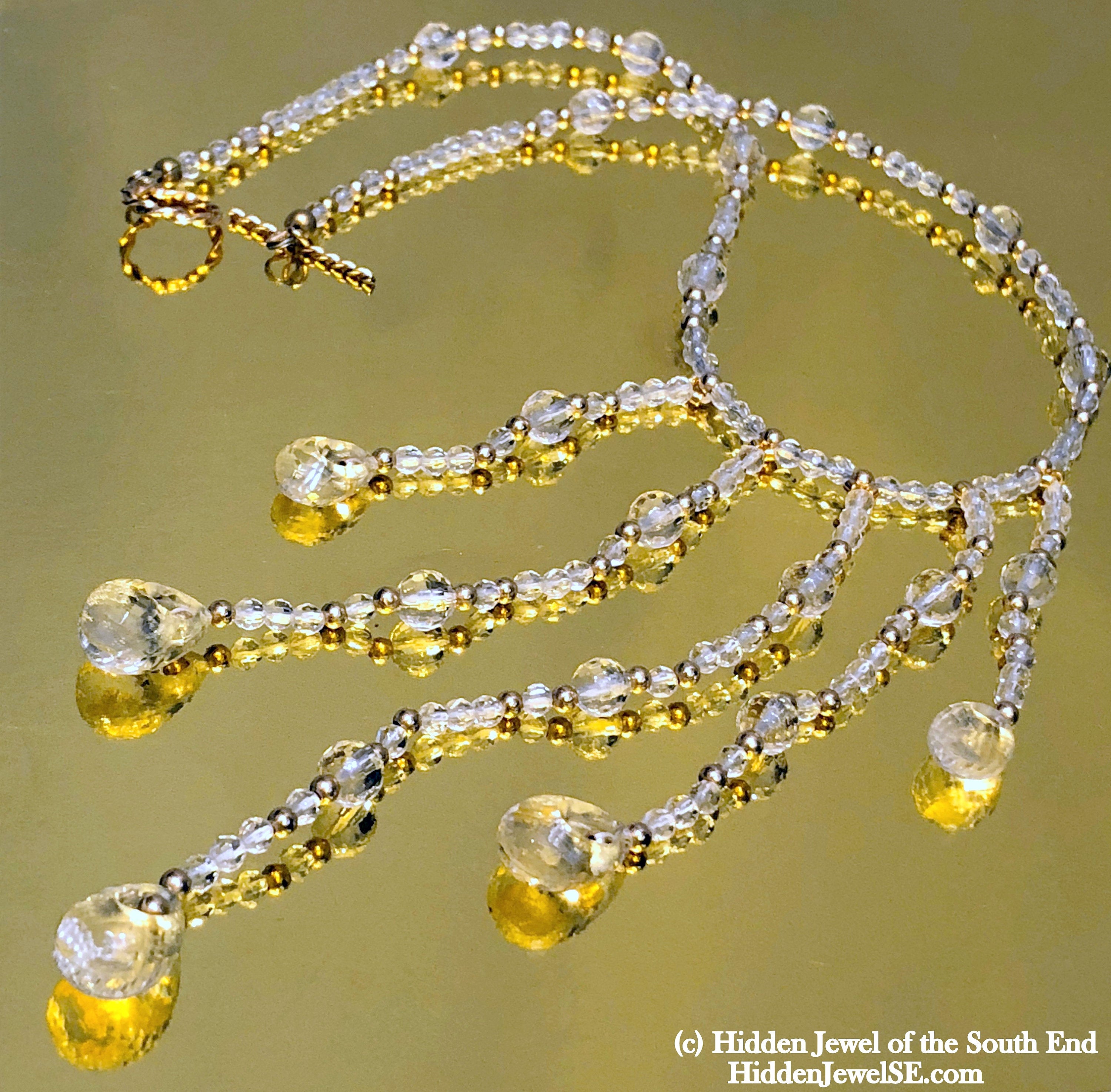 Quartz with Gold flakes and gold filled gemstone necklace, 16.5"