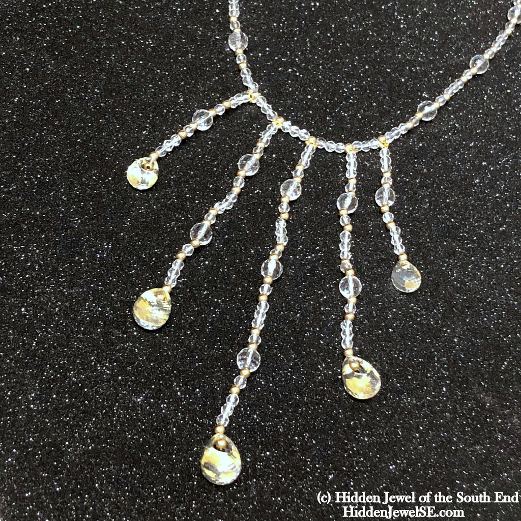 Quartz with Gold flakes and gold filled gemstone necklace, 16.5"