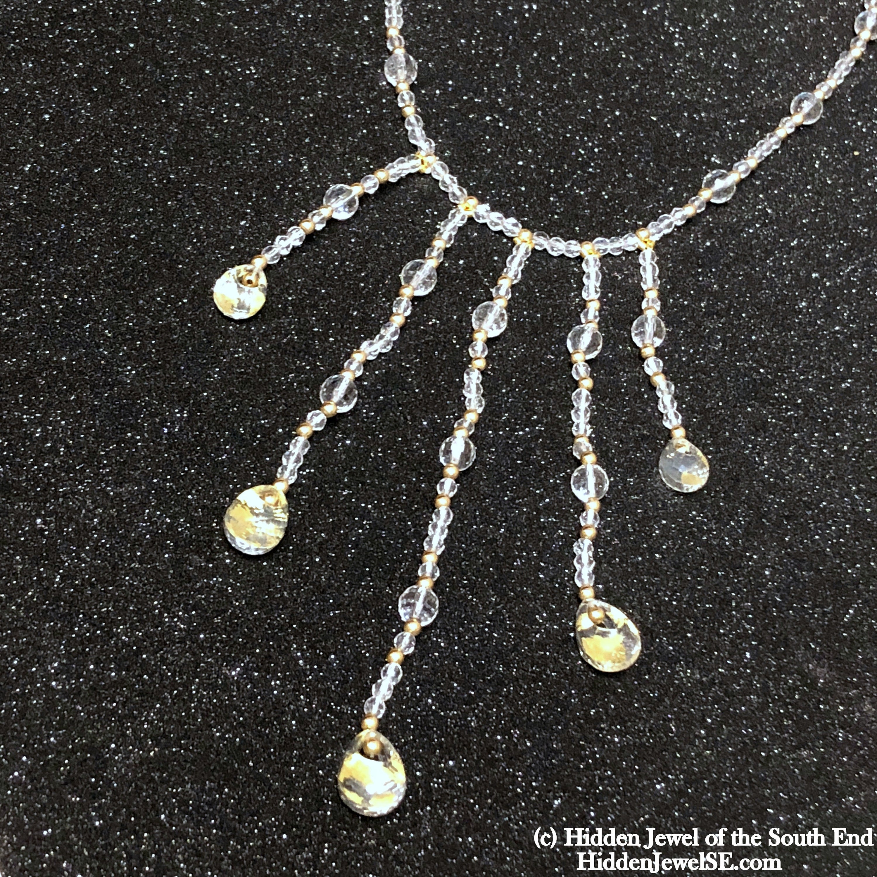 Quartz with Gold flakes and gold filled gemstone necklace, 16.5"