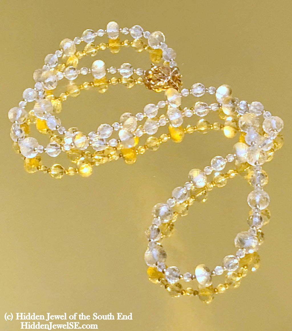 Quartz necklace with Gold flakes and gold filled beads Gemstone Necklace