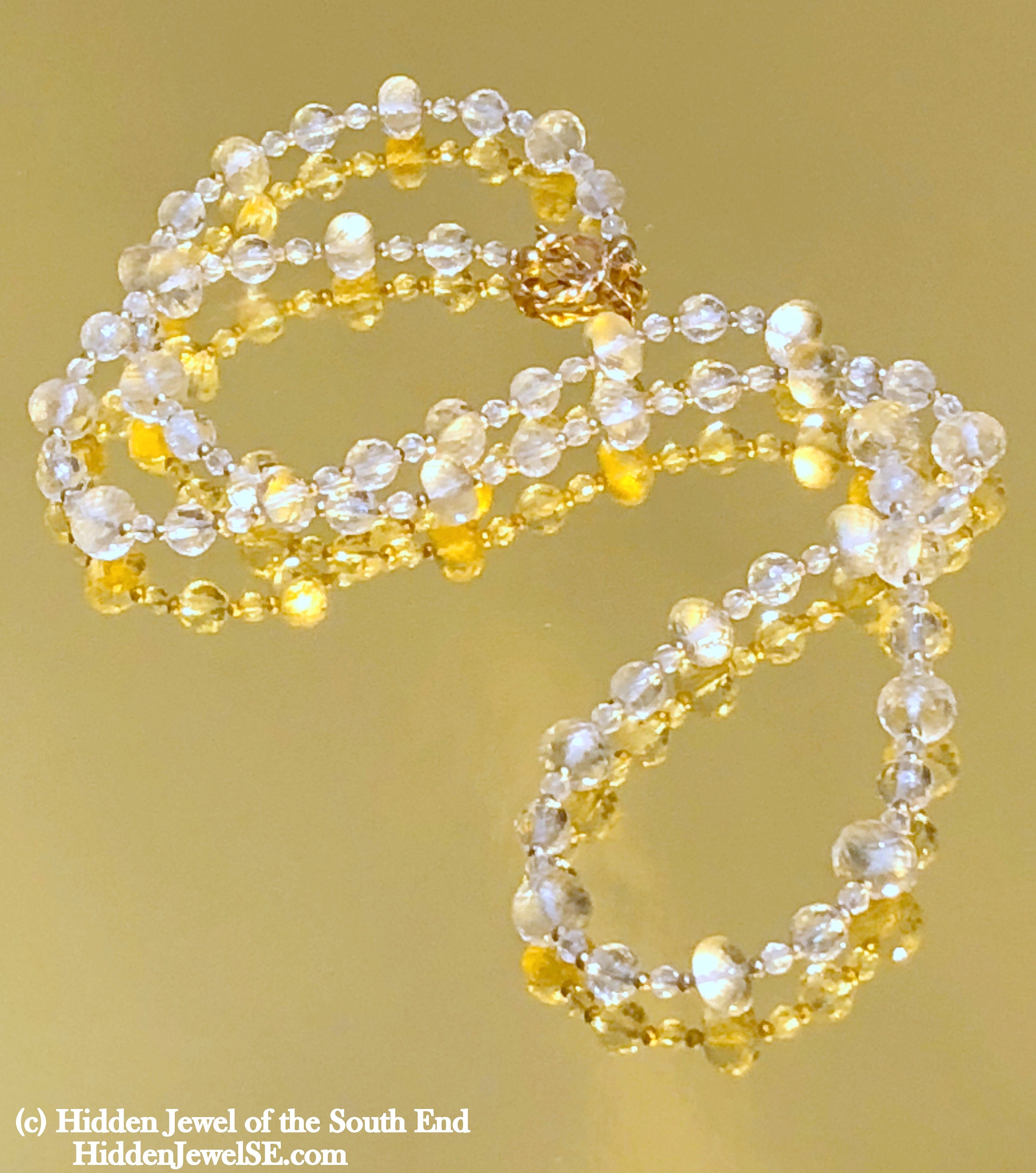 Quartz necklace with Gold flakes and gold filled beads Gemstone Necklace