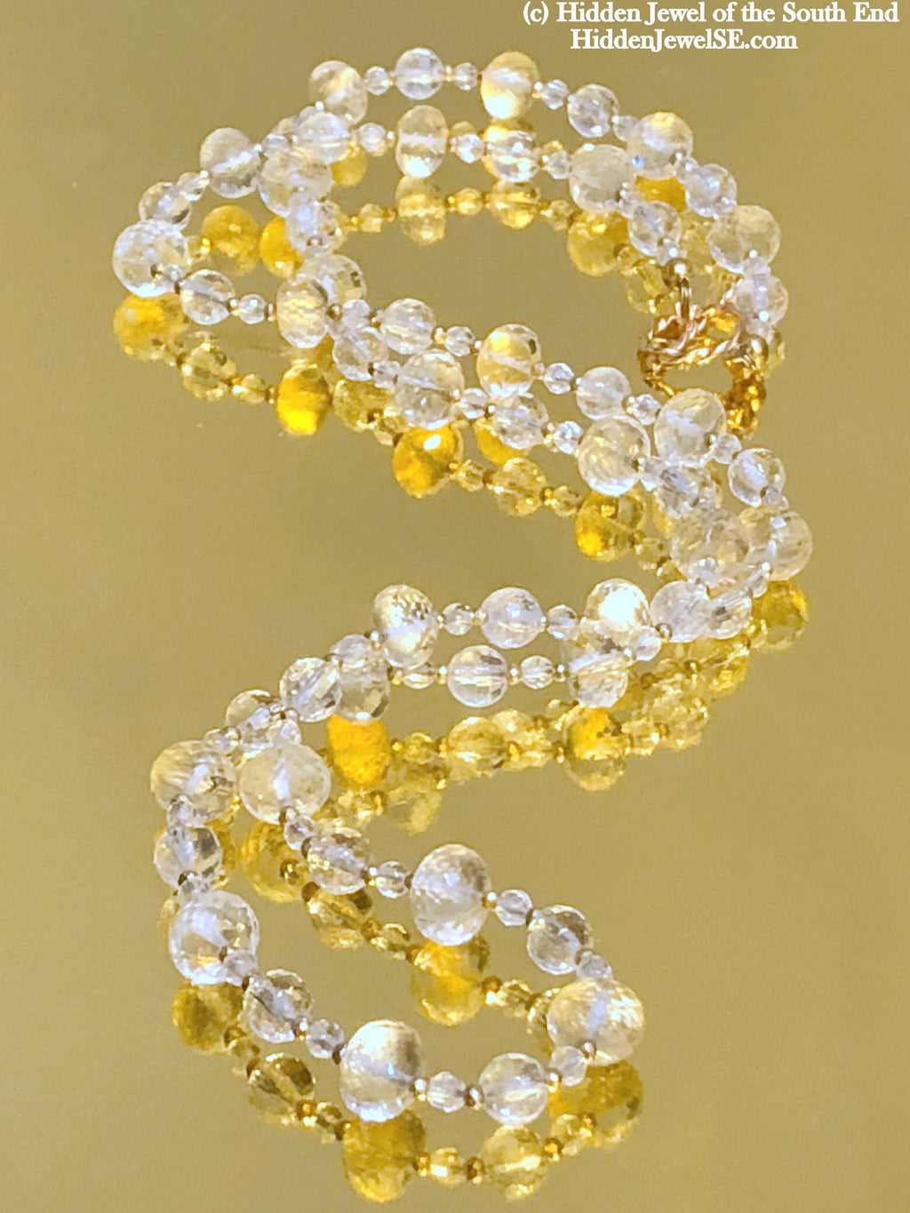 Quartz necklace with Gold flakes and gold filled beads Gemstone Necklace