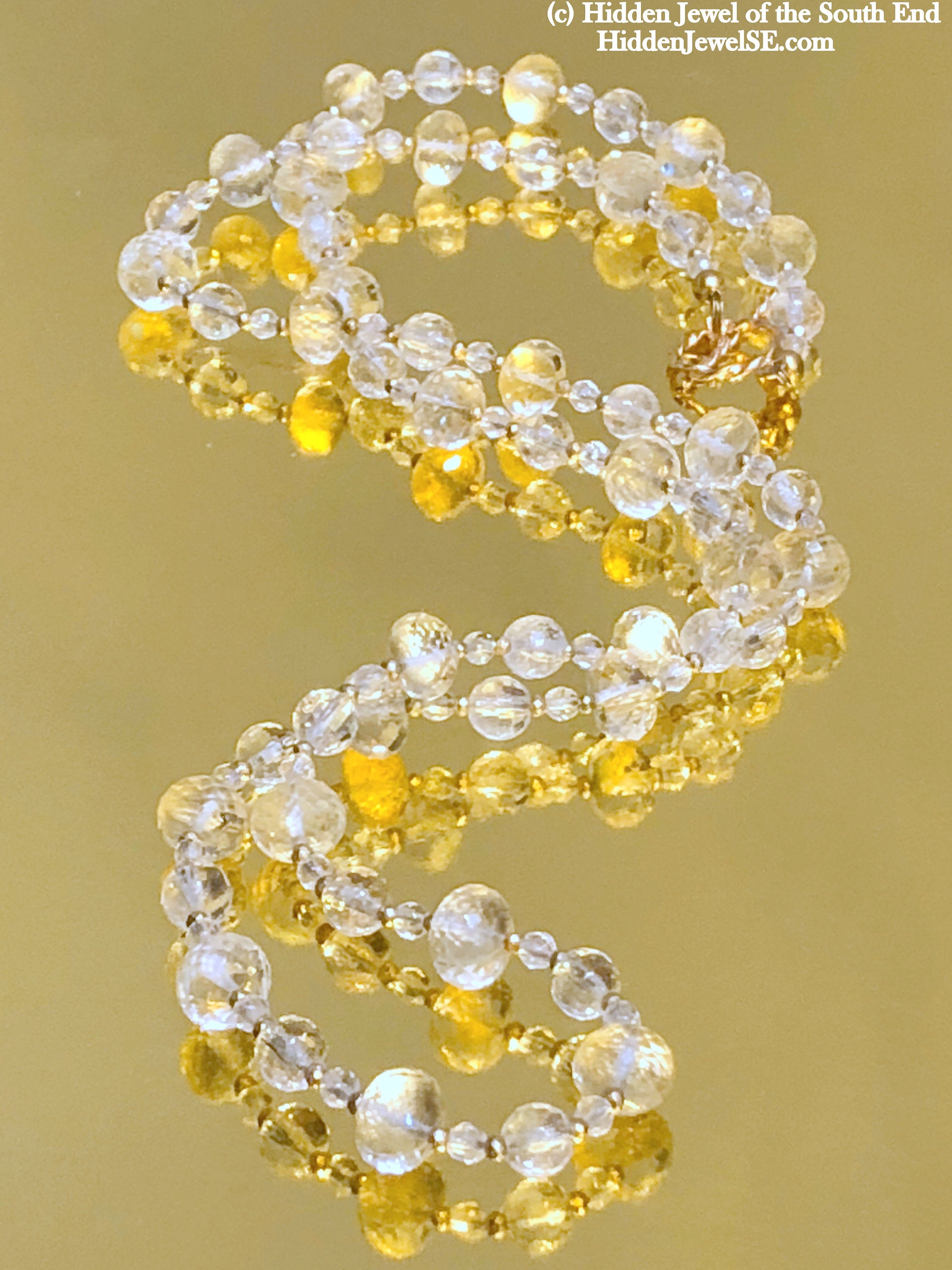 Quartz necklace with Gold flakes and gold filled beads Gemstone Necklace