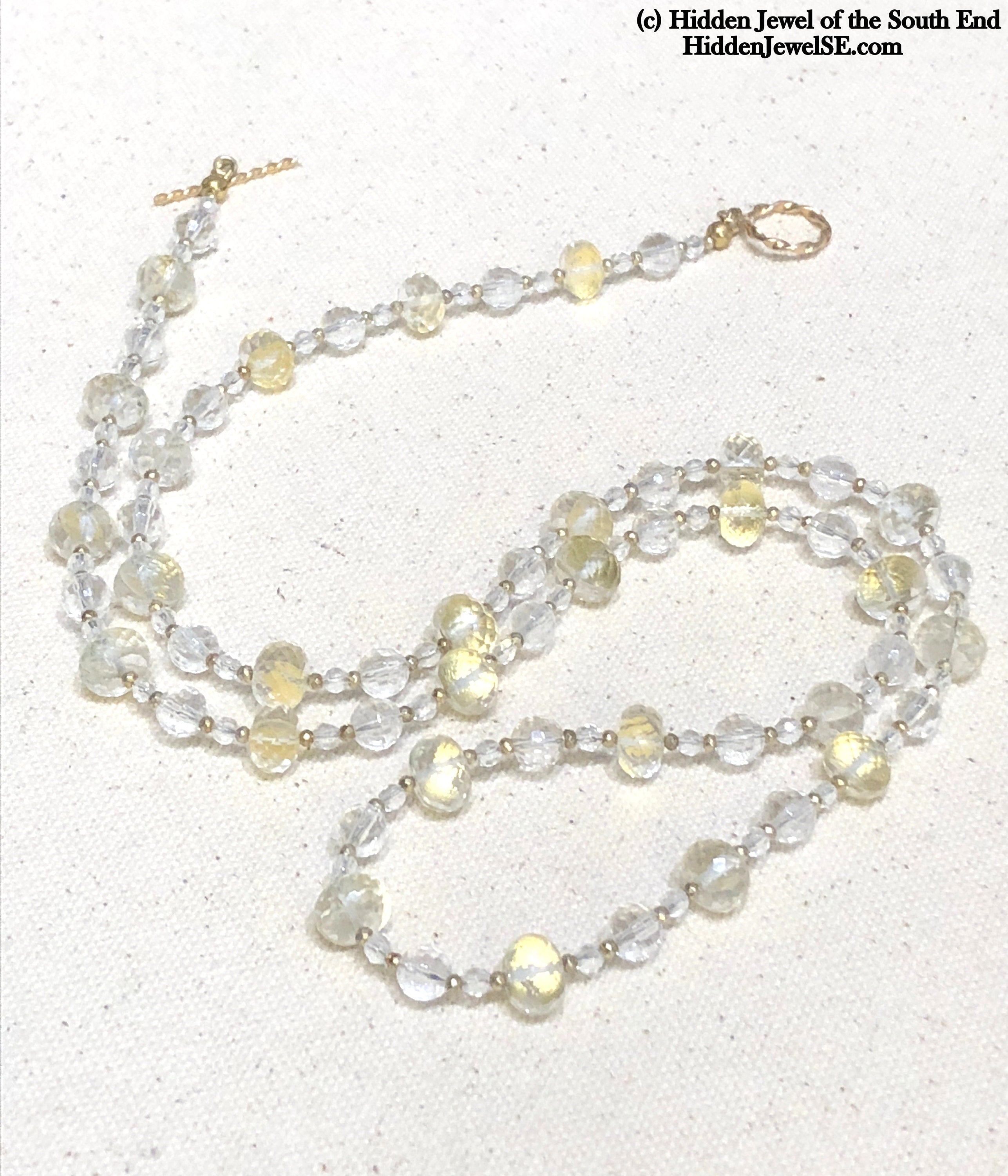 Quartz necklace with Gold flakes and gold filled beads Gemstone Necklace