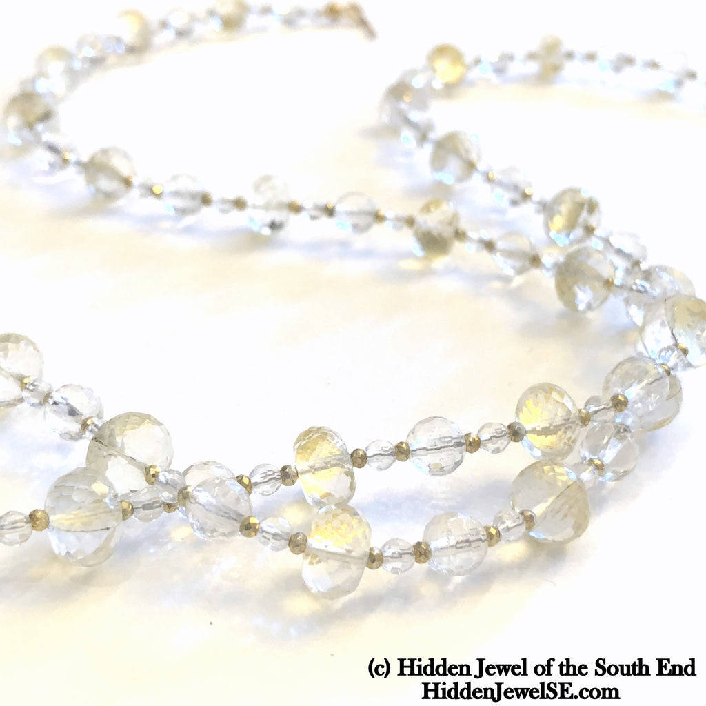 Quartz necklace with Gold flakes and gold filled beads Gemstone Necklace