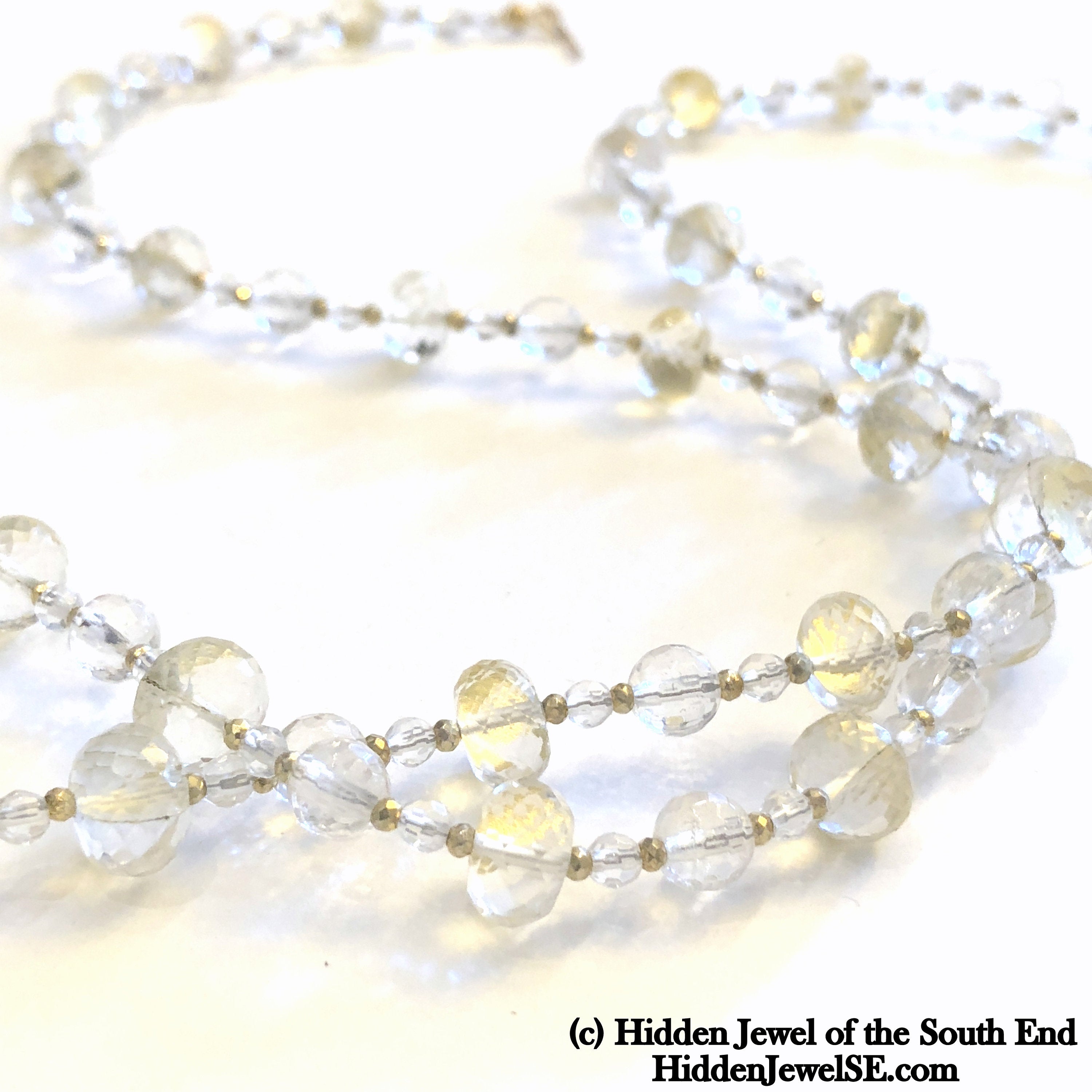 Quartz necklace with Gold flakes and gold filled beads Gemstone Necklace