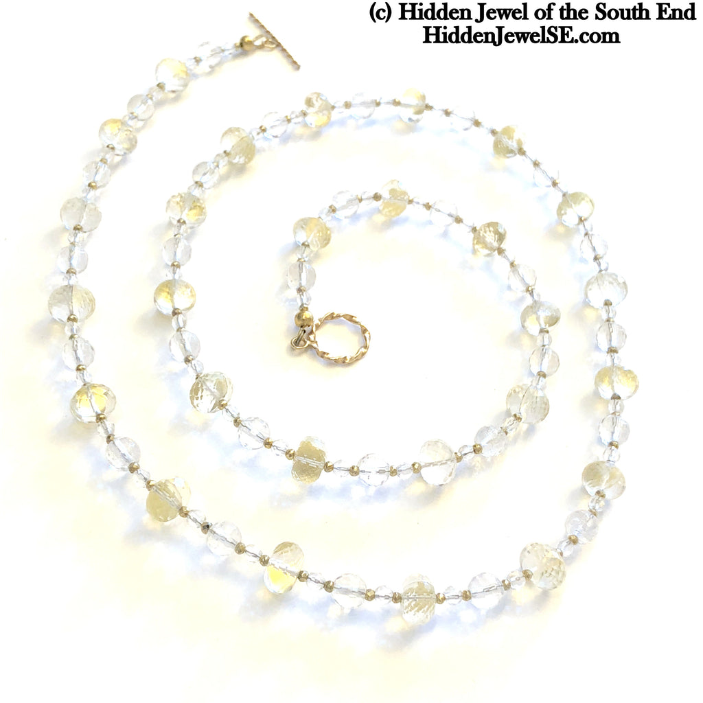 Quartz necklace with Gold flakes and gold filled beads Gemstone Necklace