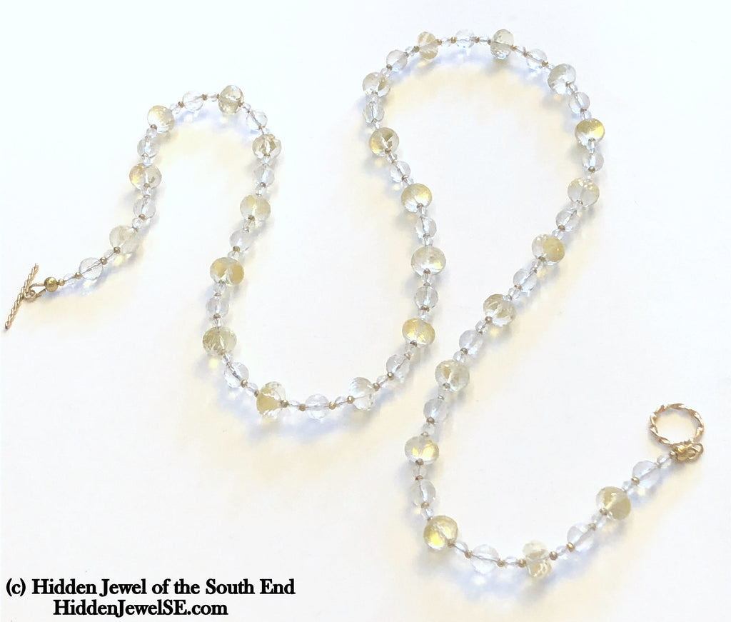 Quartz necklace with Gold flakes and gold filled beads Gemstone Necklace