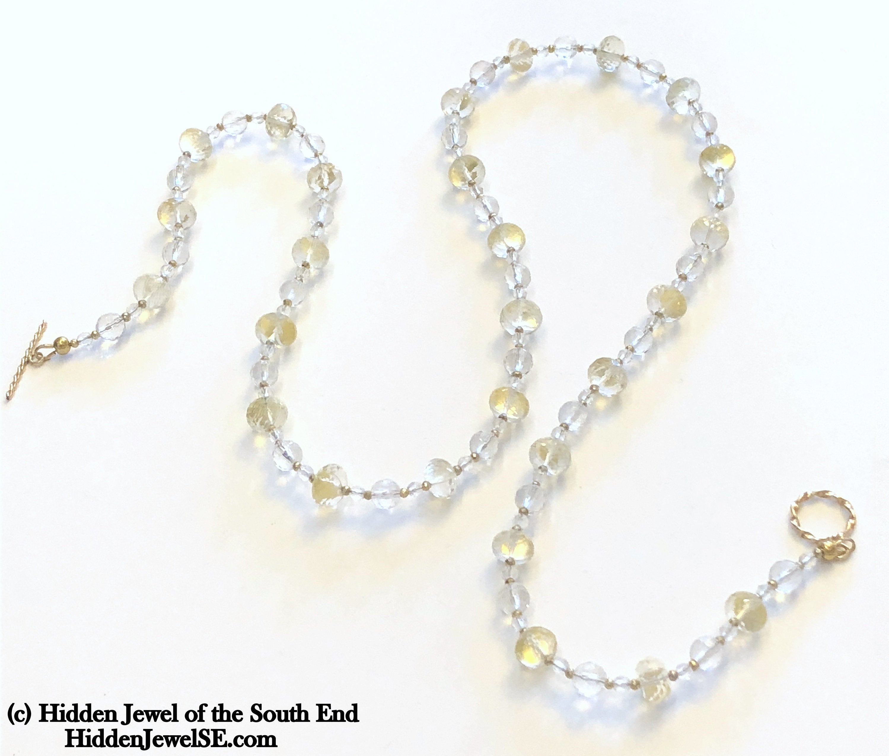 Quartz necklace with Gold flakes and gold filled beads Gemstone Necklace