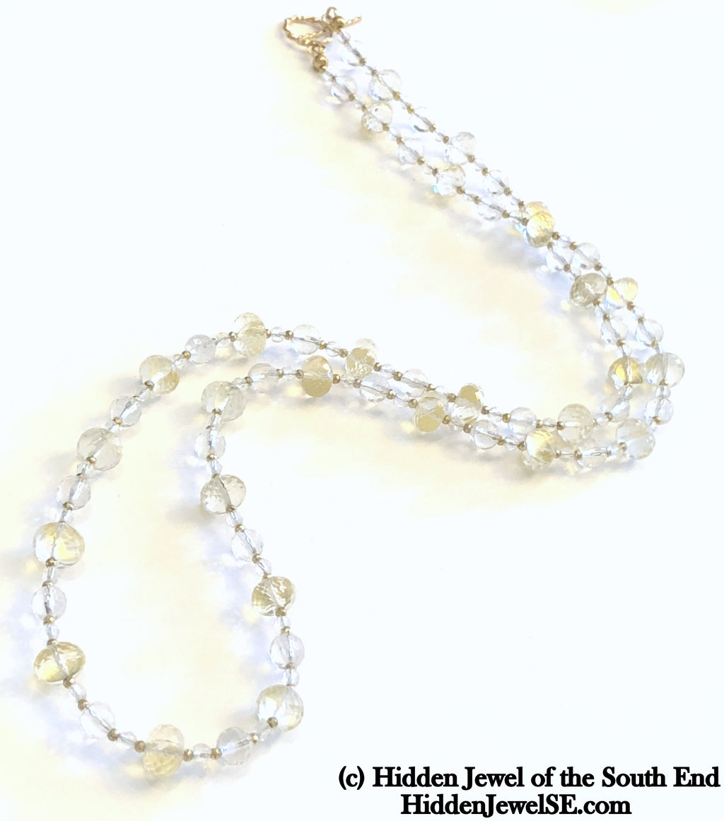 Quartz necklace with Gold flakes and gold filled beads Gemstone Necklace